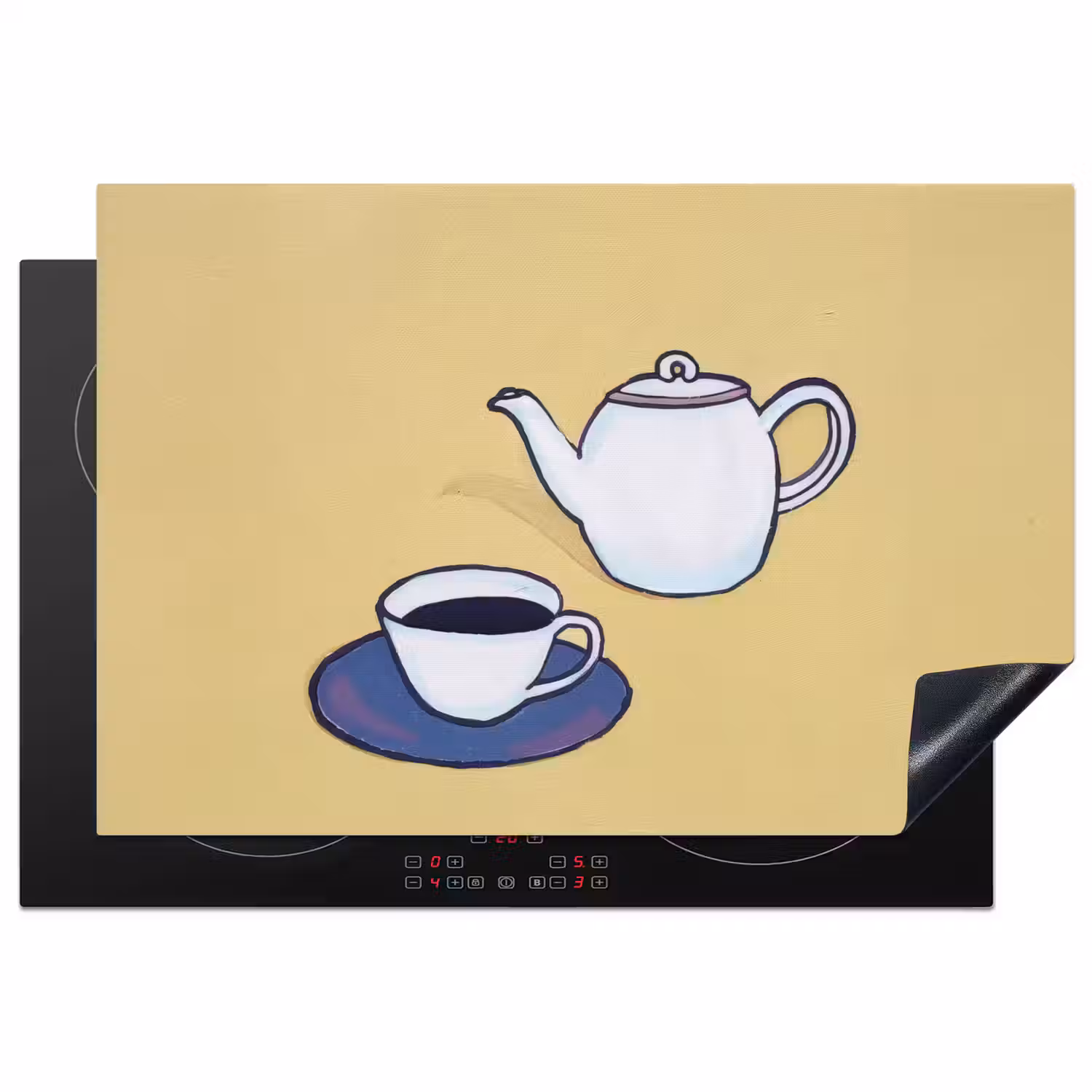 Theepot - Kopje - Beige - Illustratie Inductie beschermer vinyl 3mm klein -3d