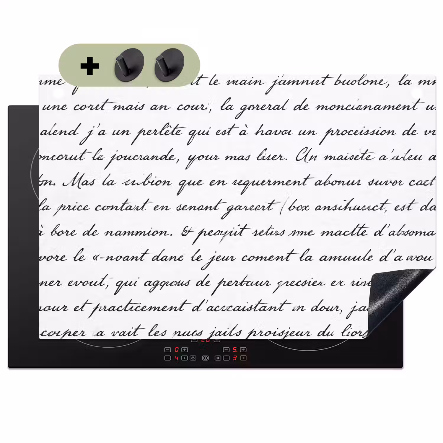 Tekst - Handschrift - Klassiek - ZwartWit Inductie beschemer met haakjes klein -3d