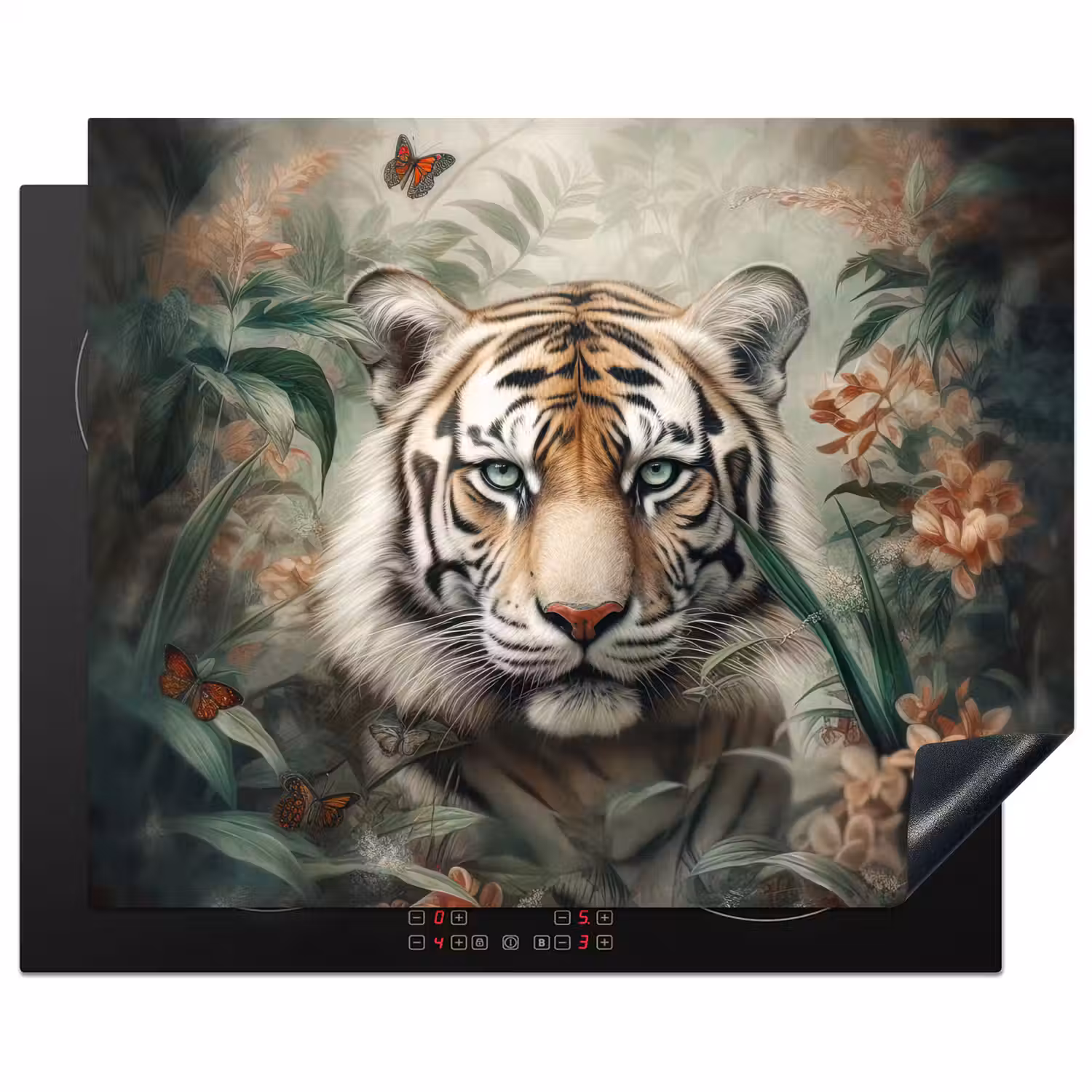 Tijger - Vlinders - Dieren - Jungle - Bloemen Inductie beschermer vinyl 3mm groot -3d