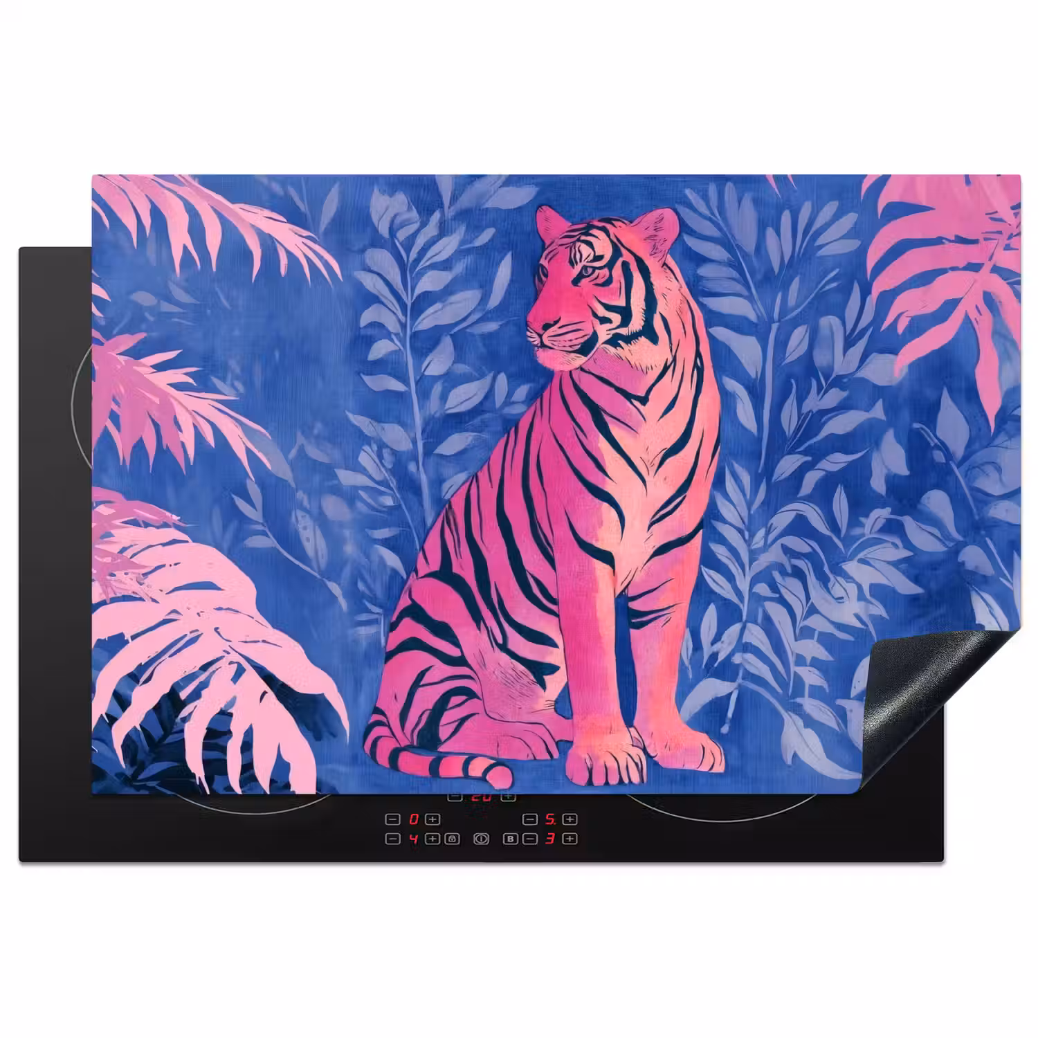 Tijger - Roze - Bladeren - Jungle Inductie beschermer vinyl 3mm klein -3d