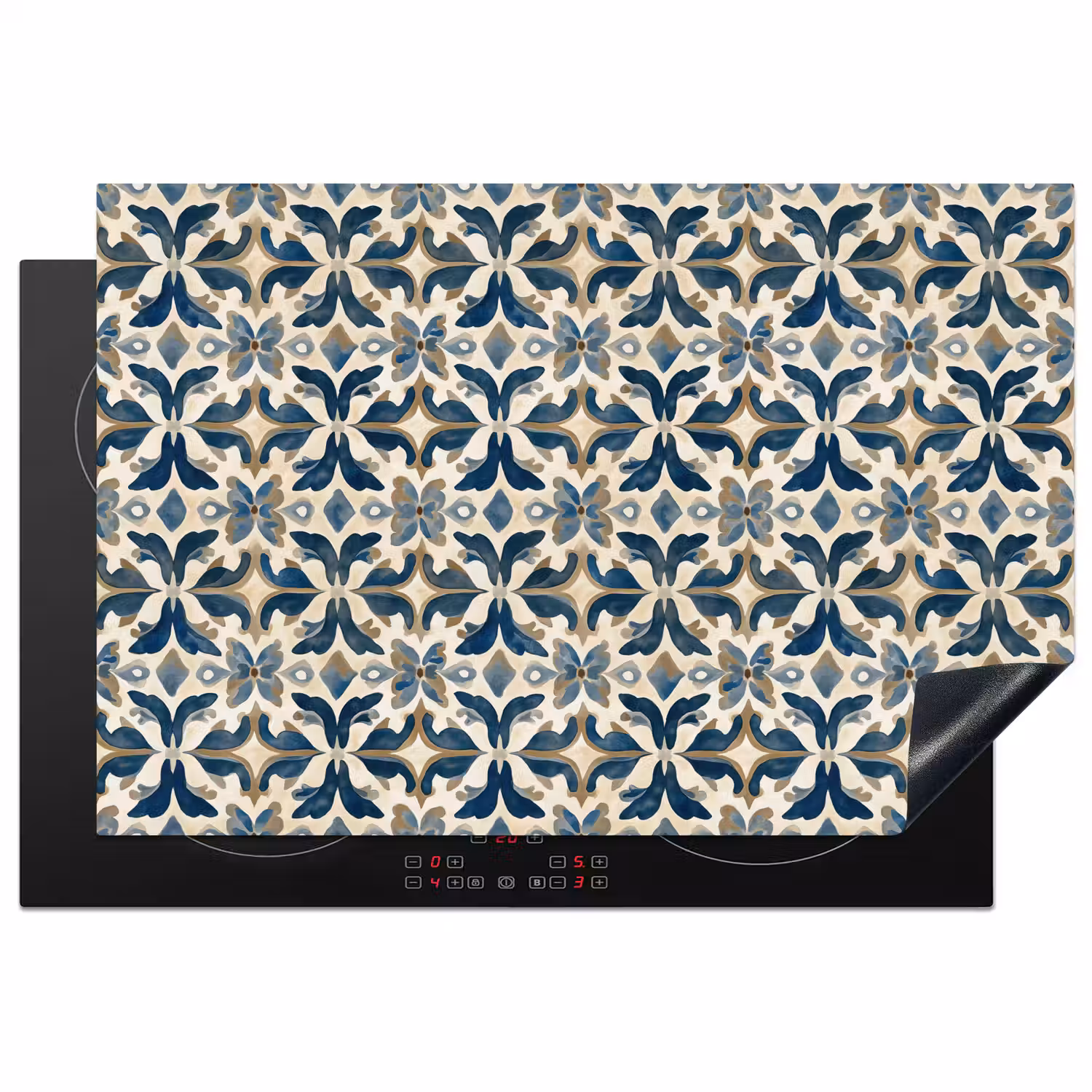 Tegel - Patroon - Blauw - Beige Inductie beschermer vinyl 3mm klein 276 -3d