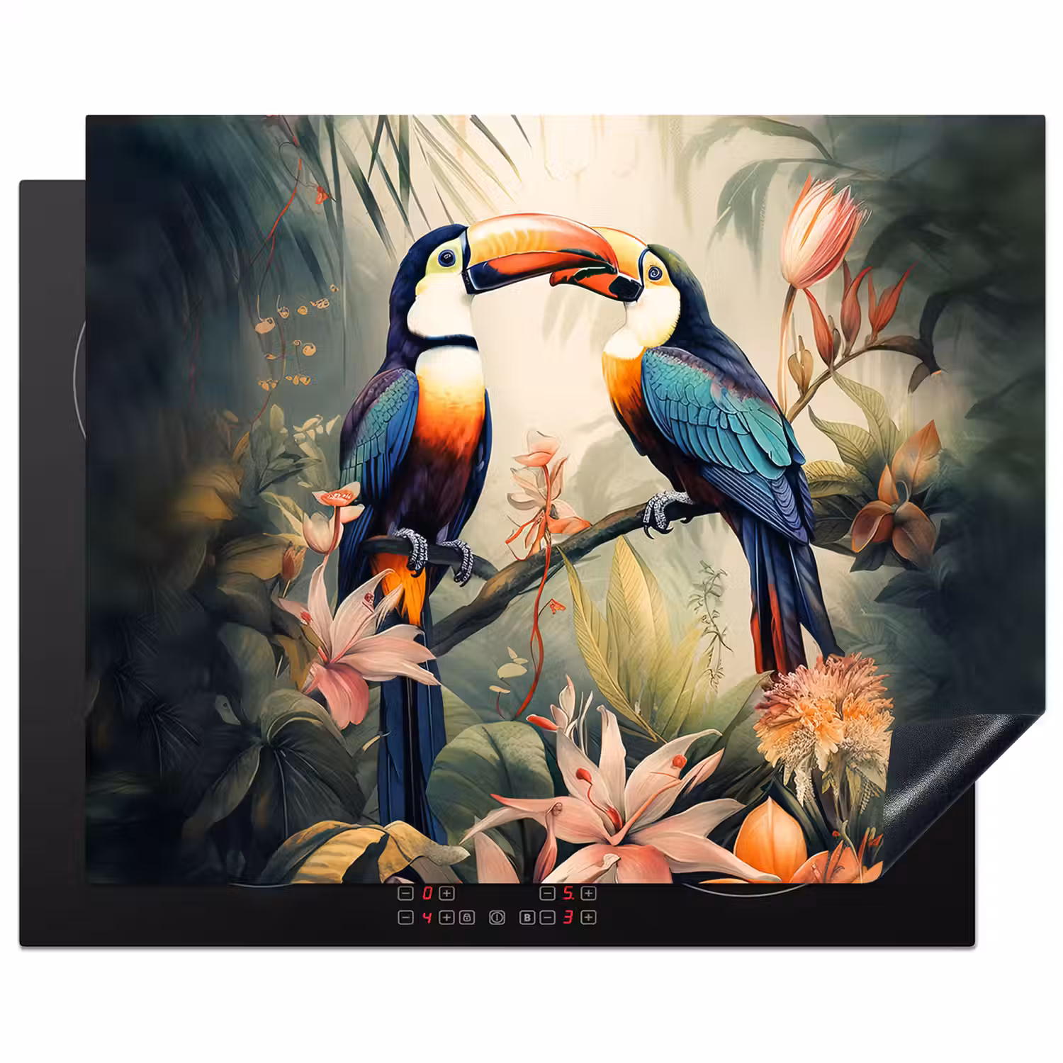 Toekan - Vogels - Bloemen - Natuur - Jungle Inductie beschermer vinyl 3mm groot -3d