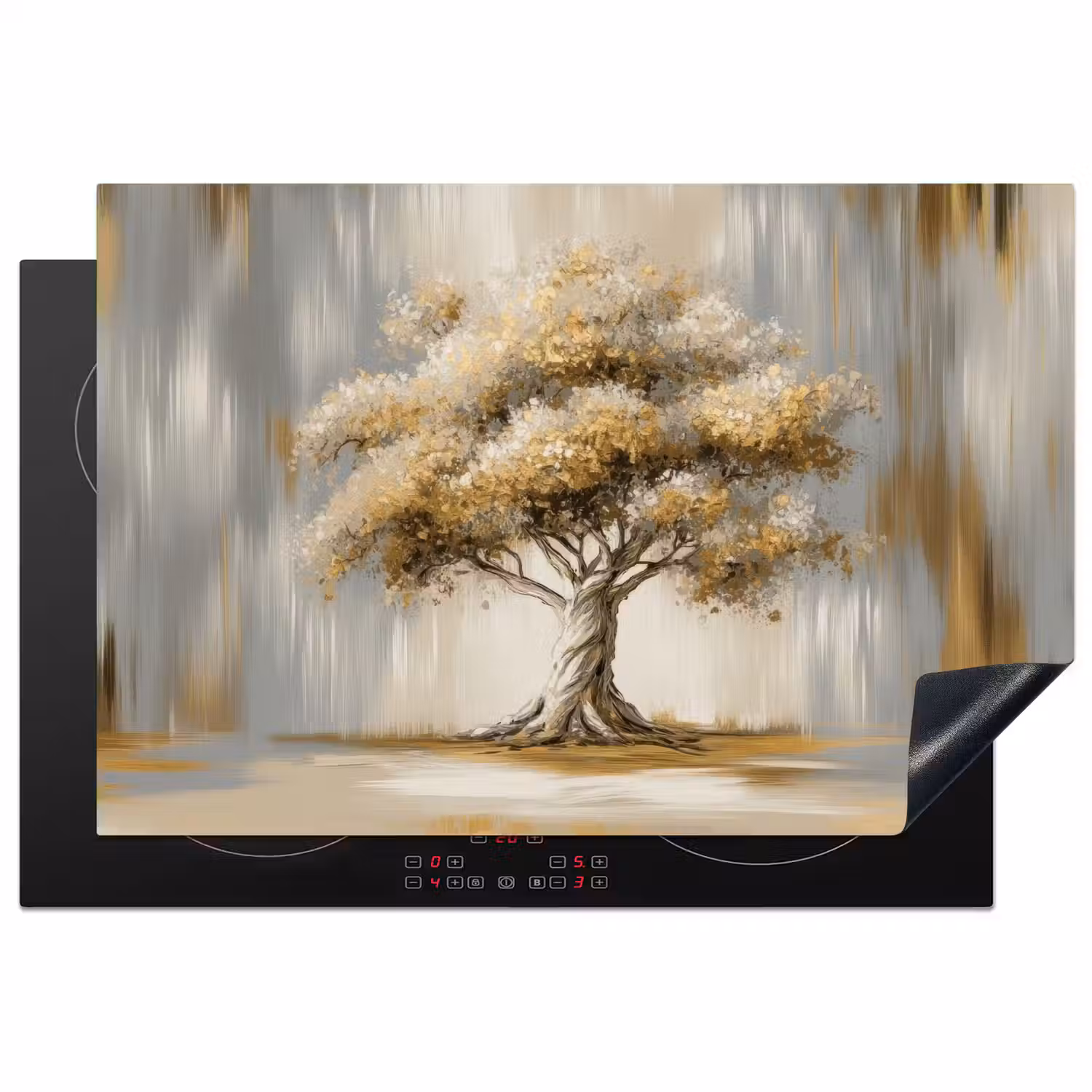 Boom - Bladeren - Abstract - Wit Inductie beschermer vinyl 3mm klein -3d