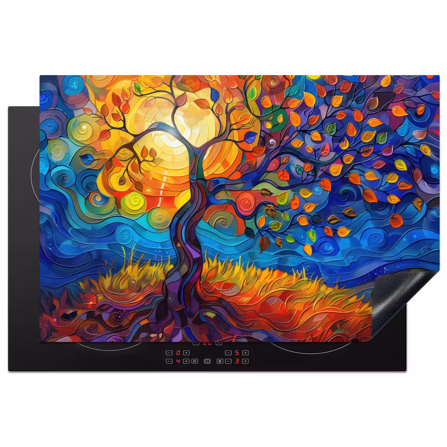 Boom - Zon - Verflook - Kleuren - Abstract Inductie beschermer vinyl 3mm klein -3d