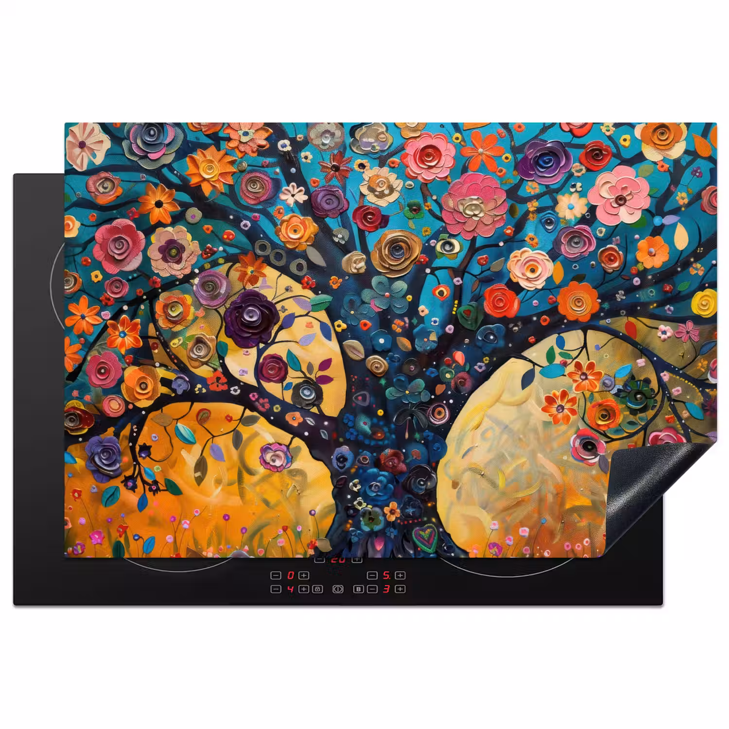 Boom - Levensboom - Kleurrijk - Bloemen - Modern Inductie beschermer vinyl 3mm klein -3d
