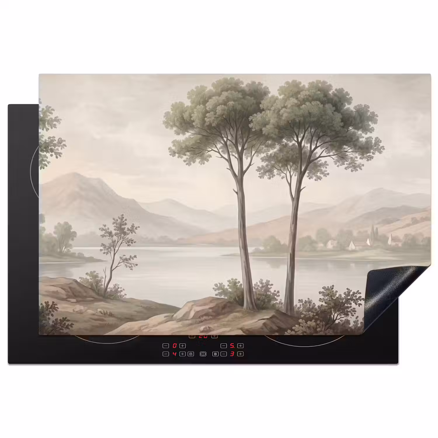 Bomen - Meer - Bergen - Illustratie Inductie beschermer vinyl 3mm klein -3d