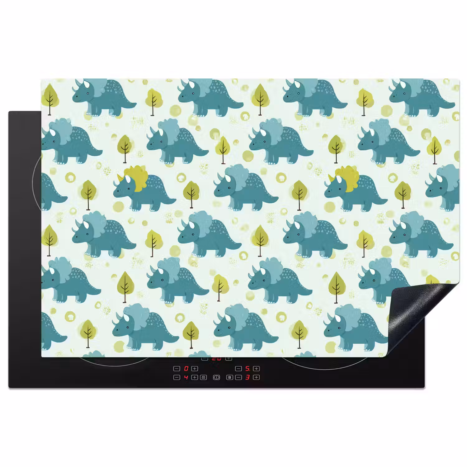 Triceratop - Blauw - Stippen - Boompjes Inductie beschermer vinyl 3mm klein -3d