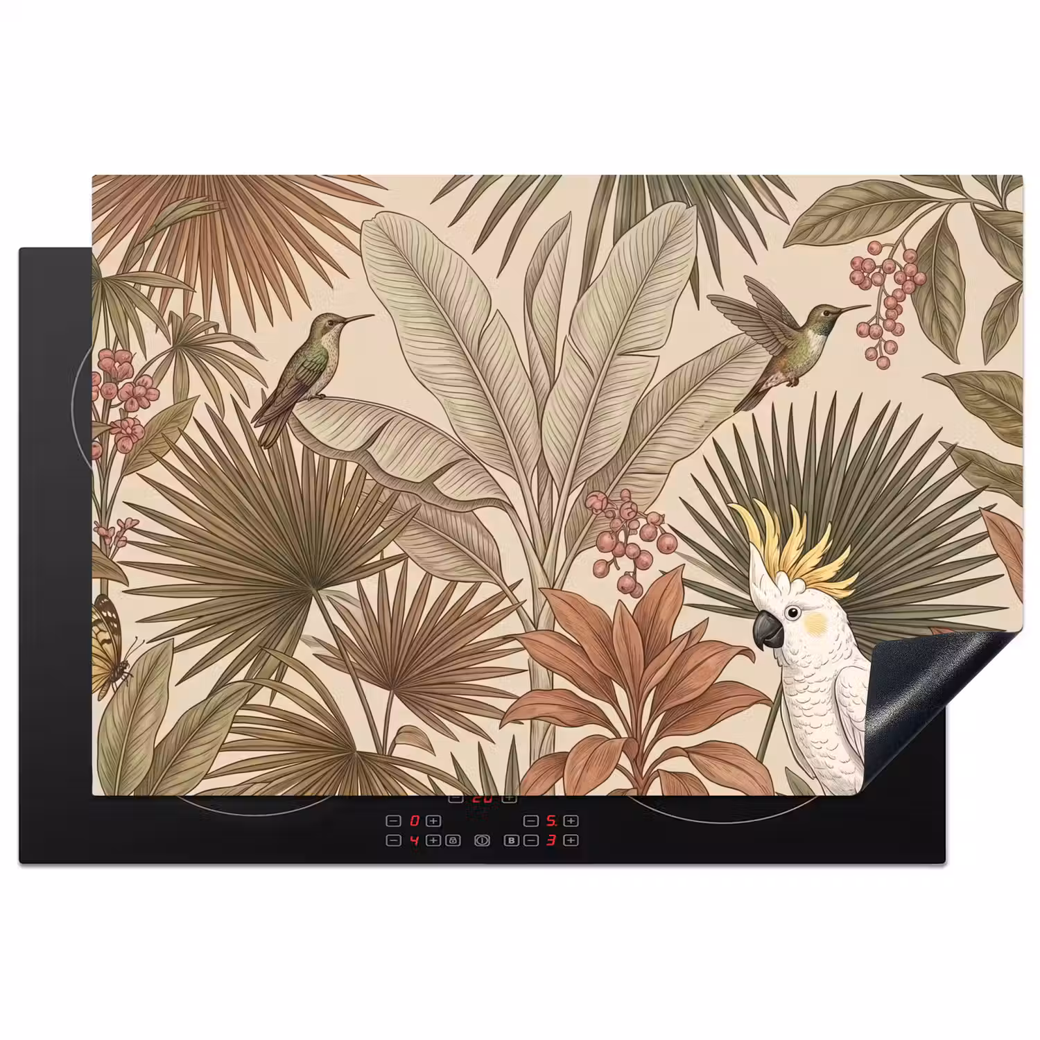 Tropisch - Vogels - Beige Inductie beschermer vinyl 3mm klein -3d