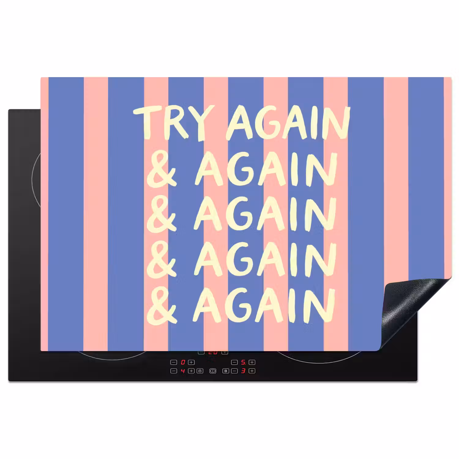 Try again - Strepen - Roze - Verticaal - Blauw Inductie beschermer vinyl 3mm klein -3d