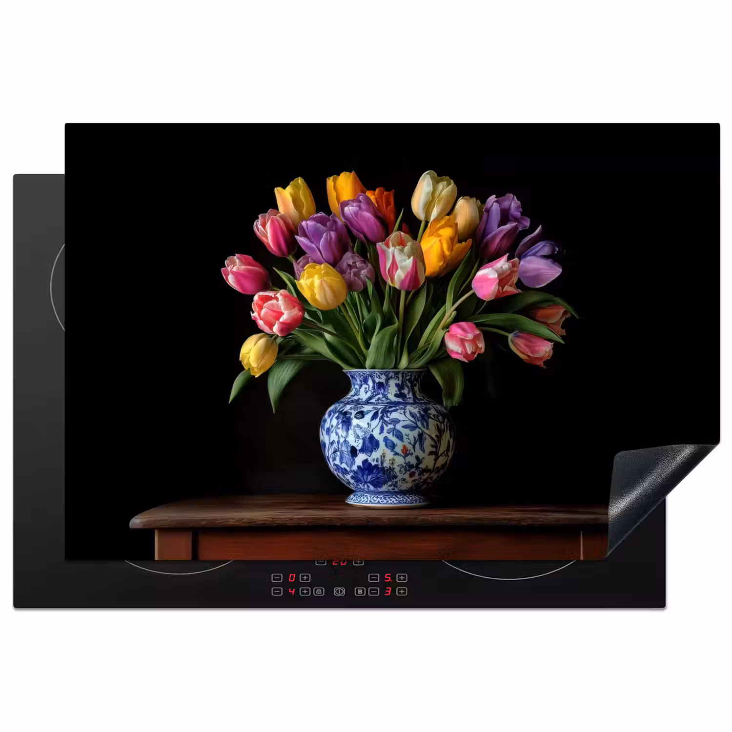 Tulpen - Kleuren - Hout - Vaas Inductie beschermer vinyl 3mm klein -3d