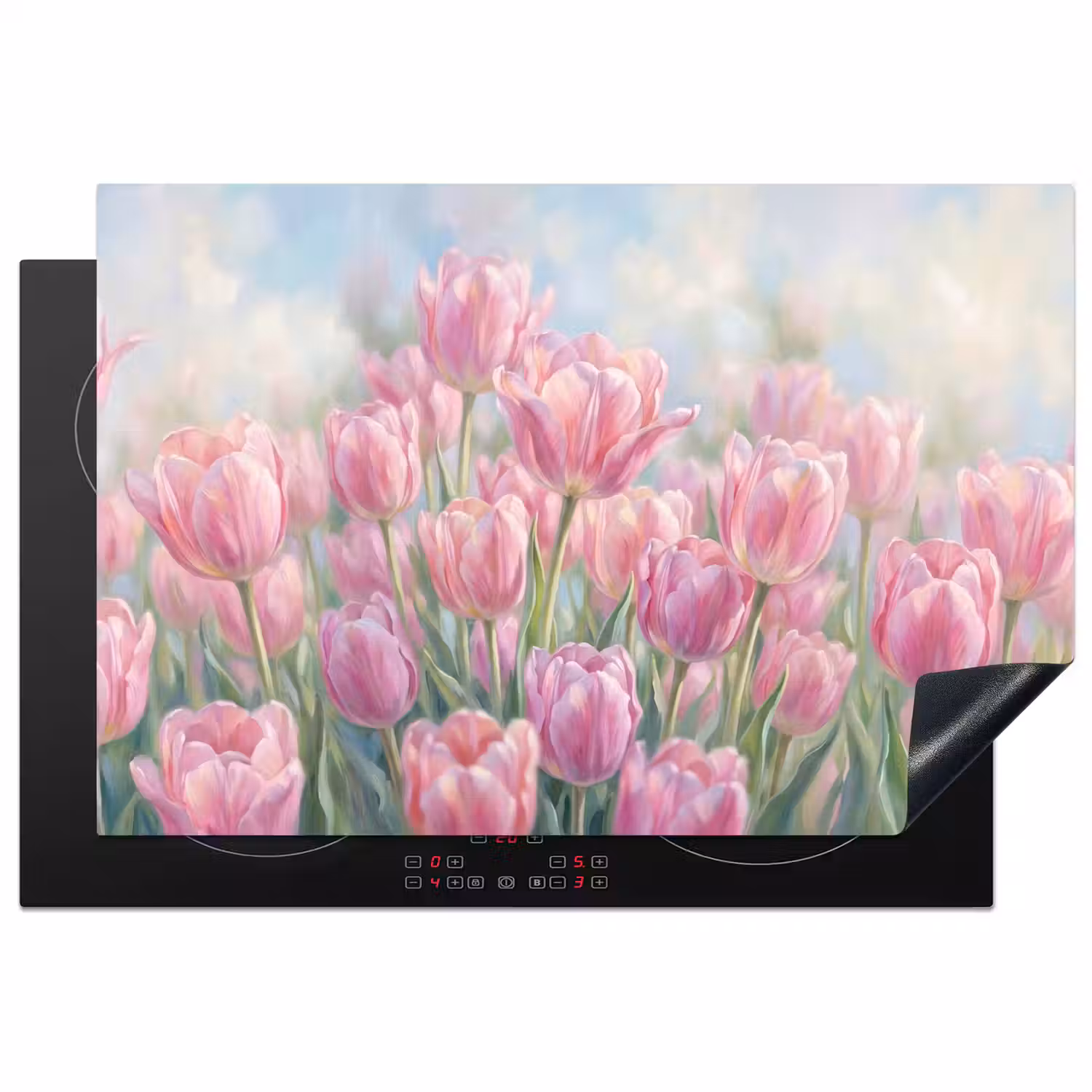 Tulpen - Veld - Lente - Roze Inductie beschermer vinyl 3mm klein -3d
