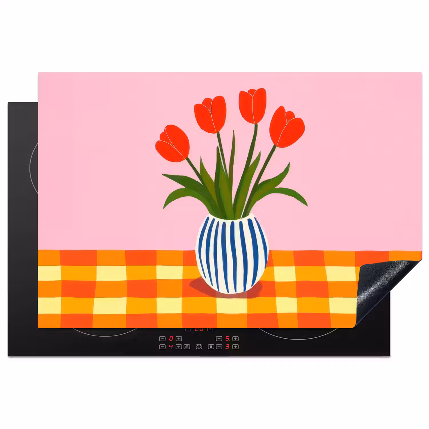 Tulpen - Roze - Vaas Inductie beschermer vinyl 3mm klein -3d