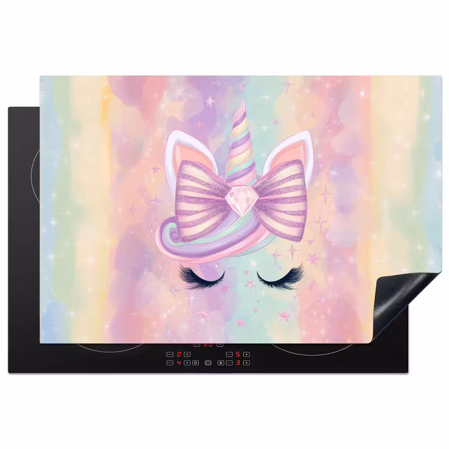 Eenhoorn - Glitters - Regenboog - Pastel Inductie beschermer vinyl 3mm klein -3d