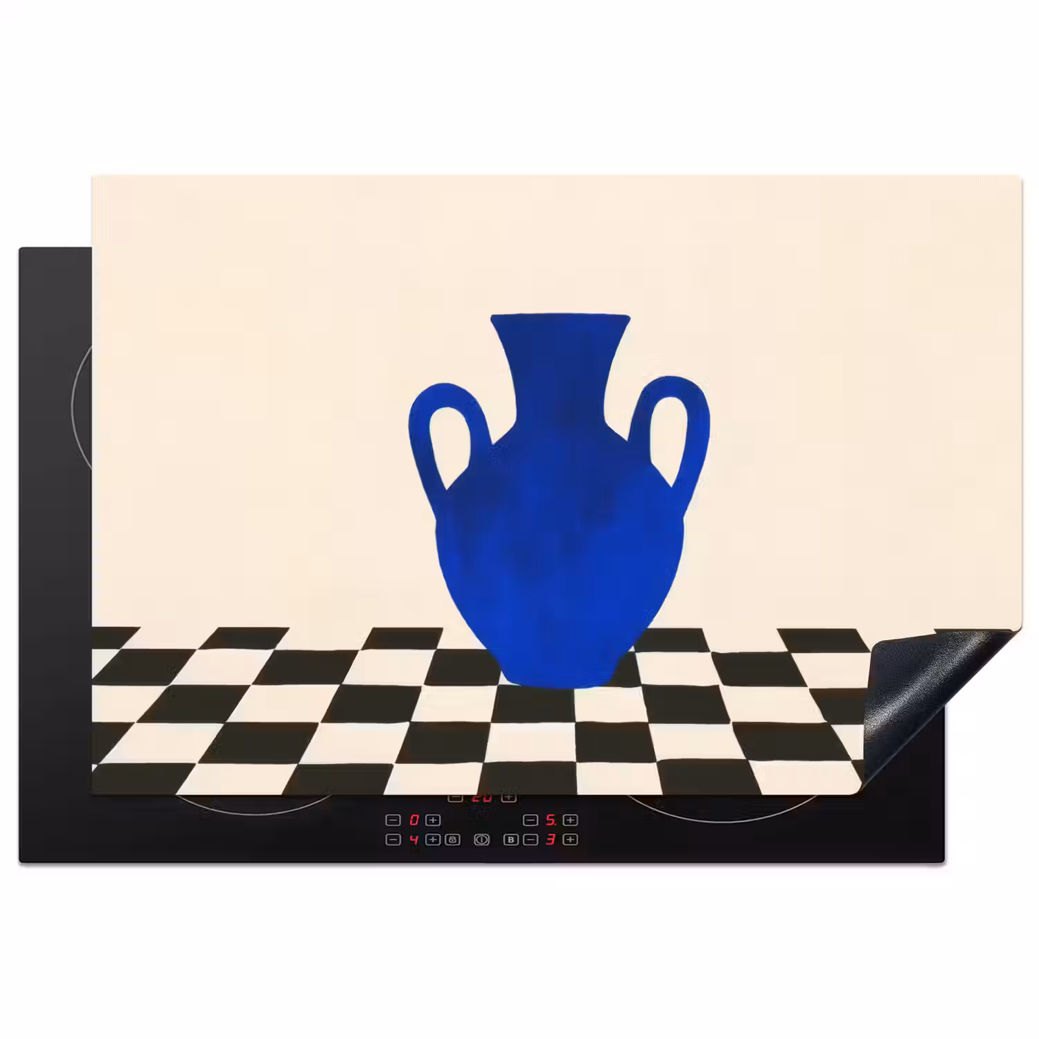 Vaas - Blauw - Geblokt - Modern Inductie beschermer vinyl 3mm klein -3d