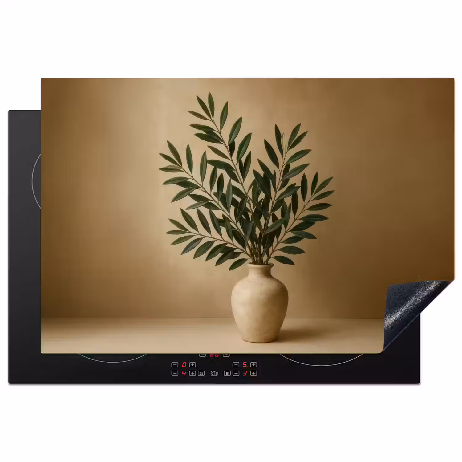 Vaas - Olijftakken - Bladeren - Beige Inductie beschermer vinyl 3mm klein -3d