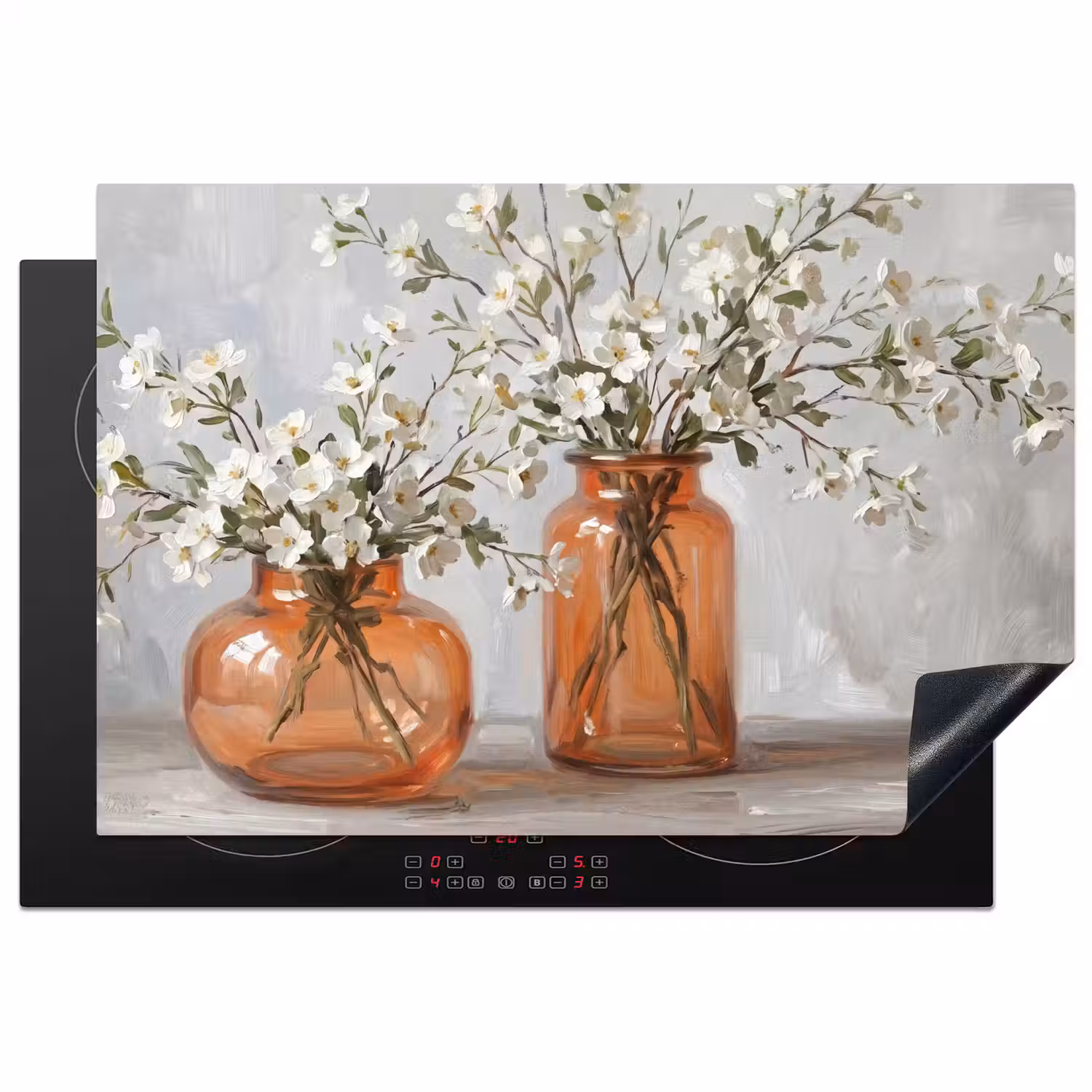 Vazen - Bloemen - Oranje Inductie beschermer vinyl 3mm klein -3d