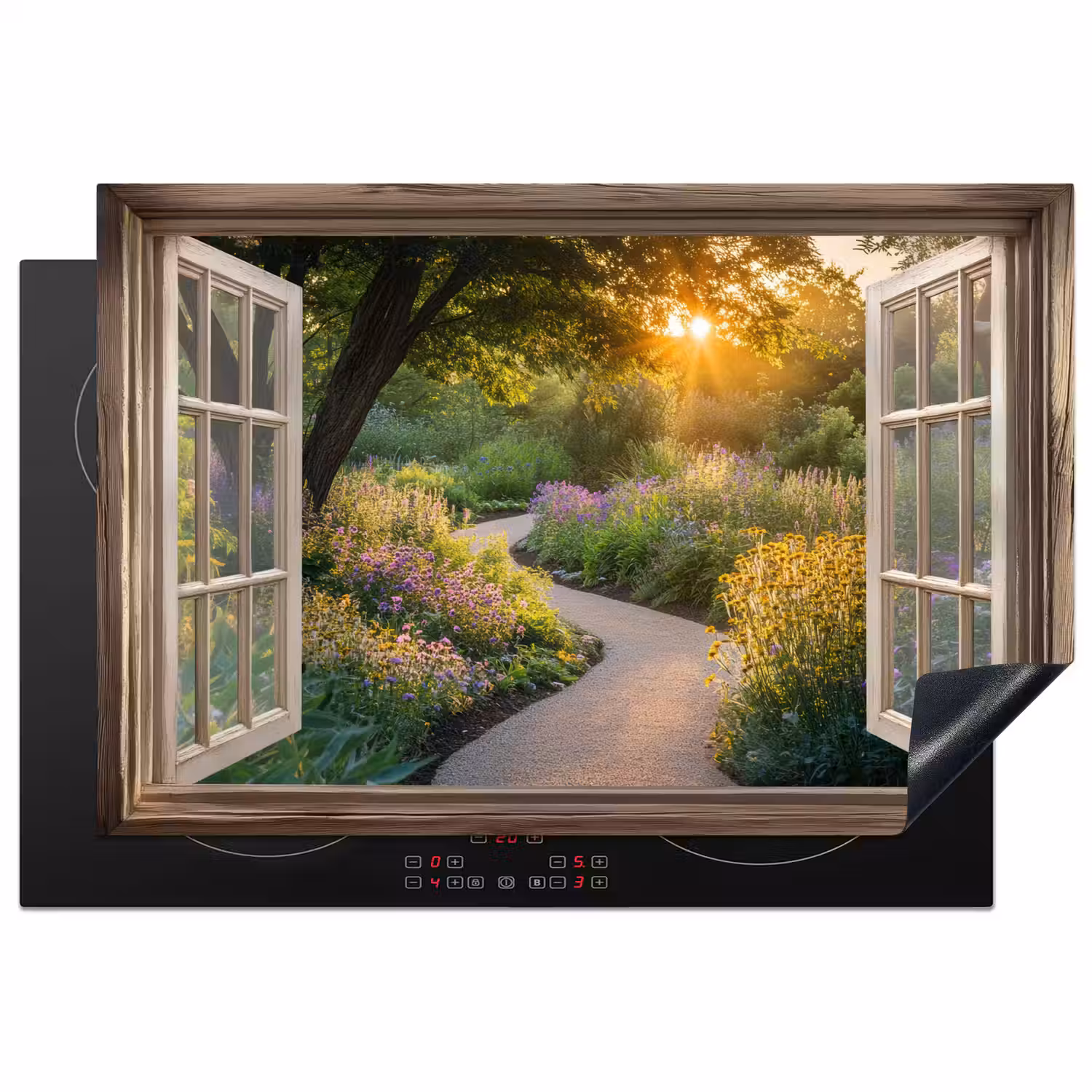 Doorkijk - Bloemen - Natuur - Zon - Pad Inductie beschermer vinyl 3mm klein -3d