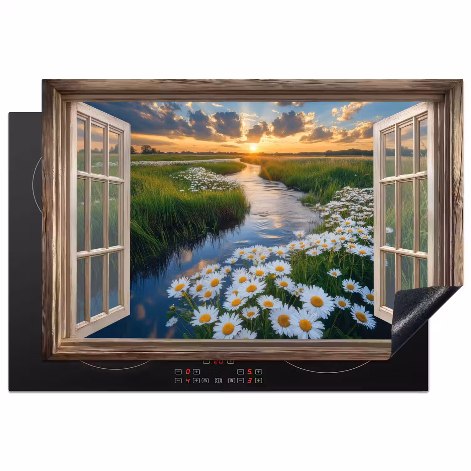 Doorkijk - Landschap - Raam - Water - Zonsondergang Inductie beschermer vinyl 3mm klein -3d