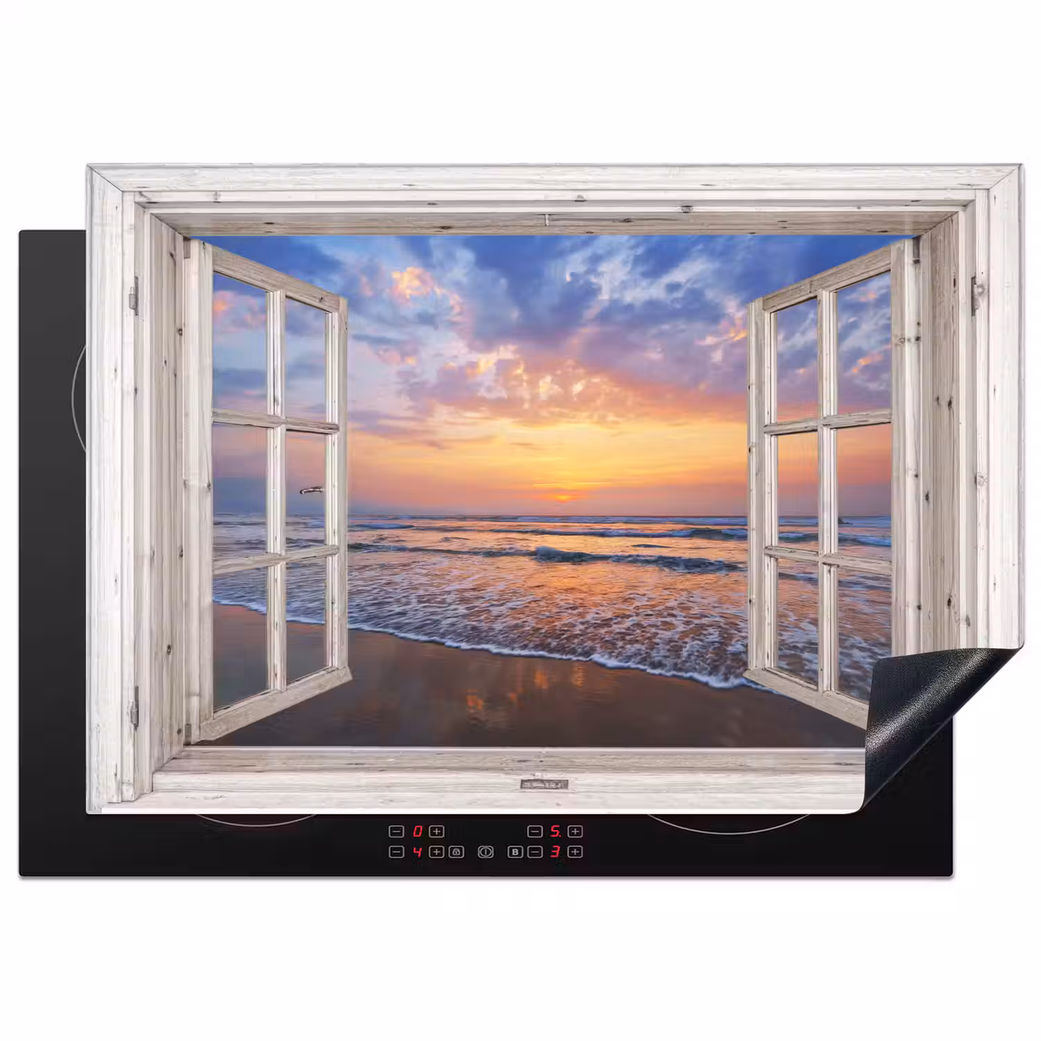 Doorkijk - Zee - Strand - Zonsondergang - Blauw Inductie beschermer vinyl 3mm middel -3d