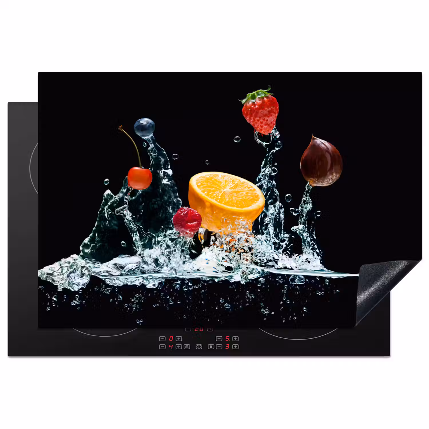 Water - Fruit - Sinaasappel - Aardbei - Kers - Zwart Inductie beschermer vinyl 3mm klein -3d