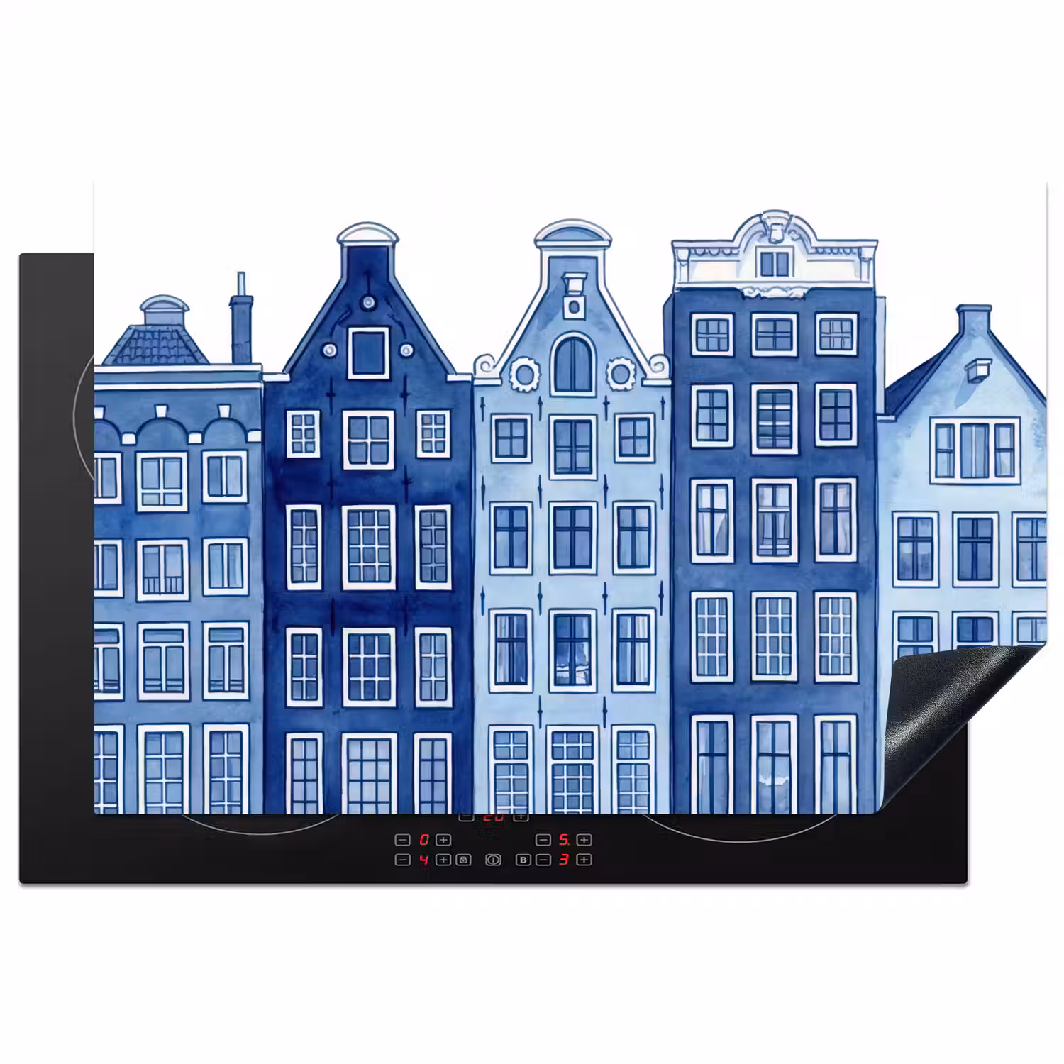 Aquarel - Grachtenpanden - Delfts - Blauw Inductie beschermer vinyl 3mm klein -3d
