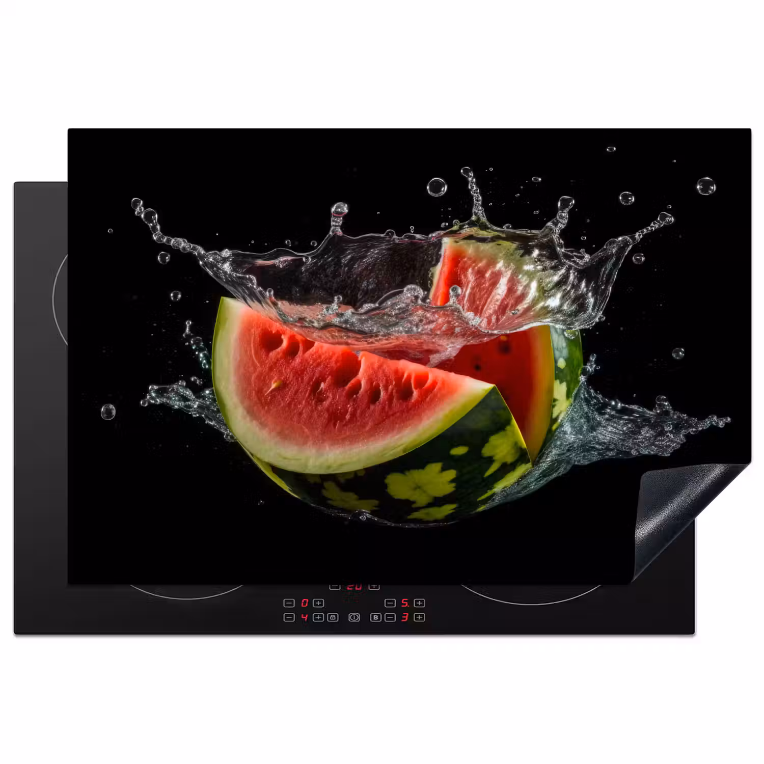 Watermeloen - Zwart - Water - Fruit - Meloen Inductie beschermer vinyl 3mm klein -3d