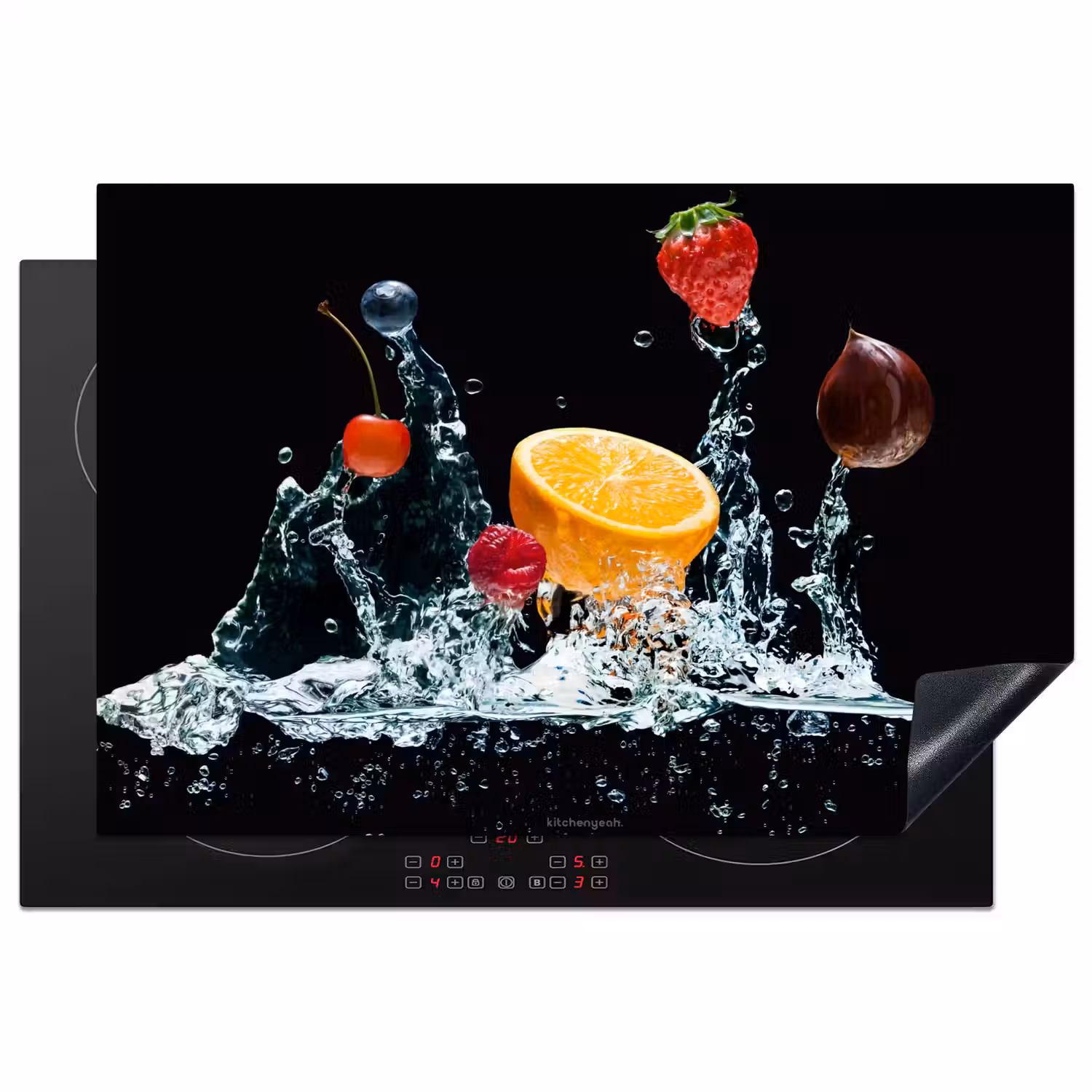 Watersplash - Fruit - Zwart Inductie beschermer vinyl 3mm klein -3d
