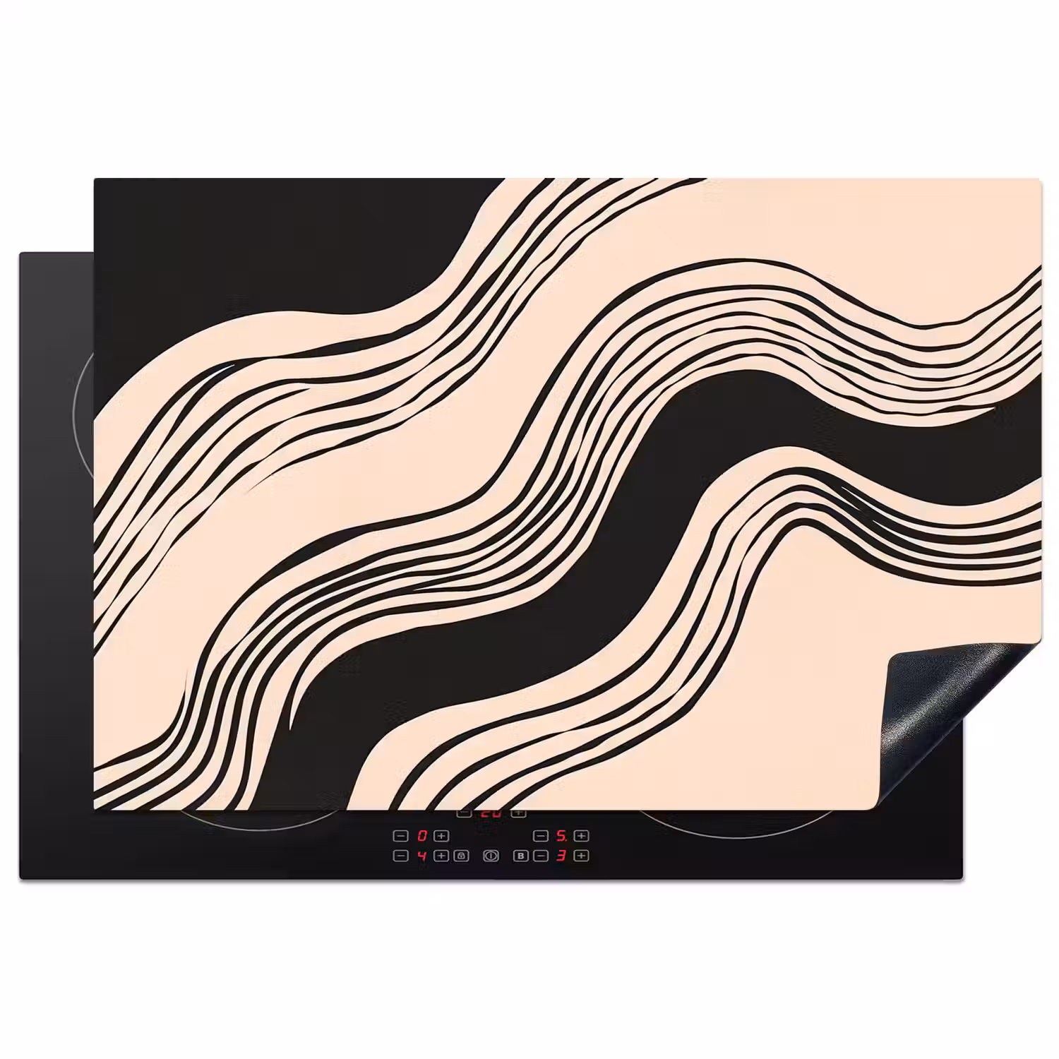 Golven - Zwart - Zandkleur Inductie beschermer vinyl 3mm klein -3d
