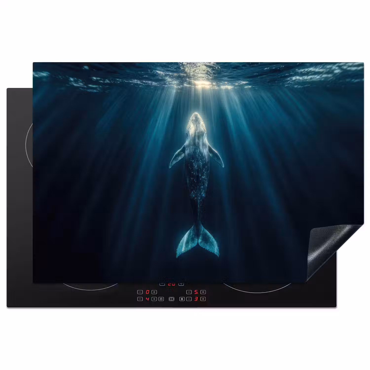 Walvis - Water - Zonnestralen - Blauw Inductie beschermer vinyl 3mm klein -3d