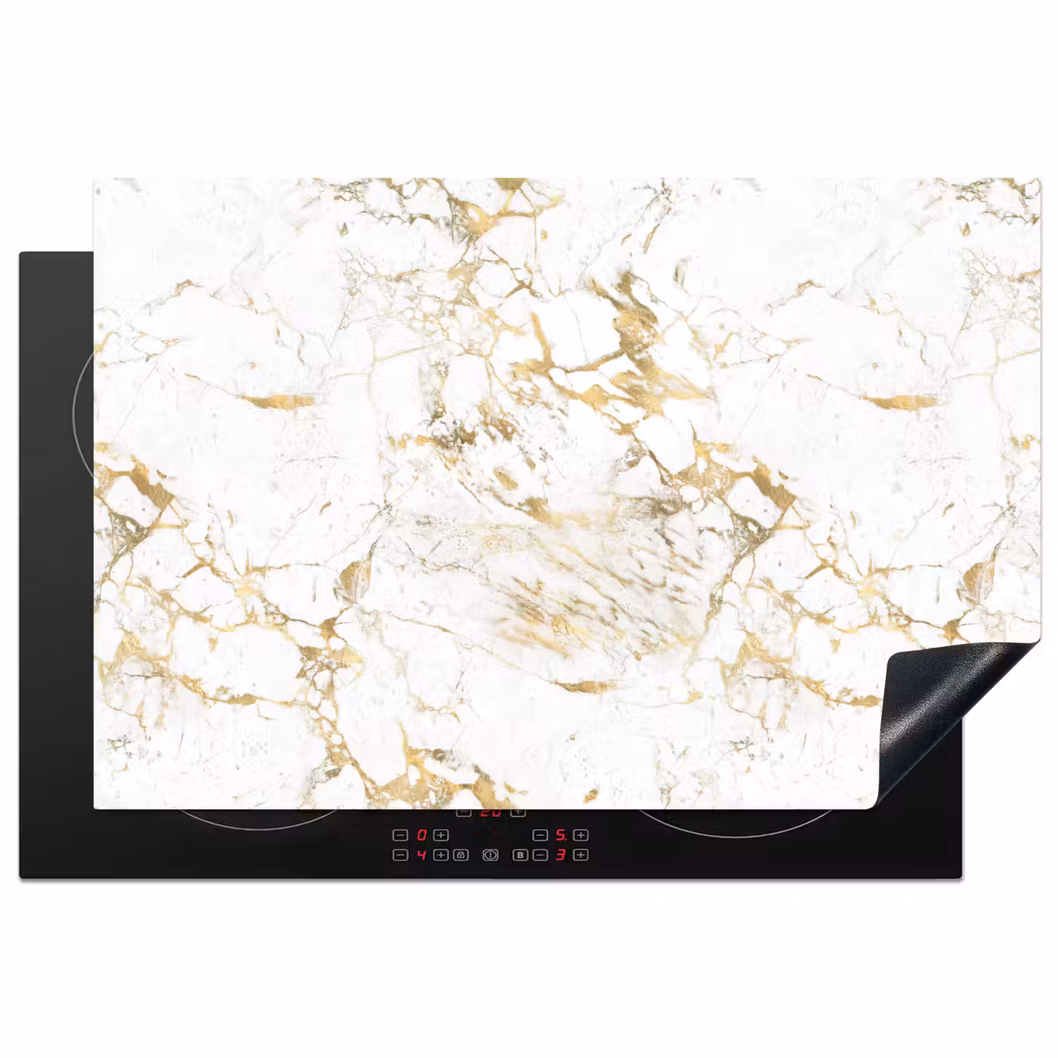 Wit - Marmer - Luxe - Goud Inductie beschermer vinyl 3mm klein 276 -3d