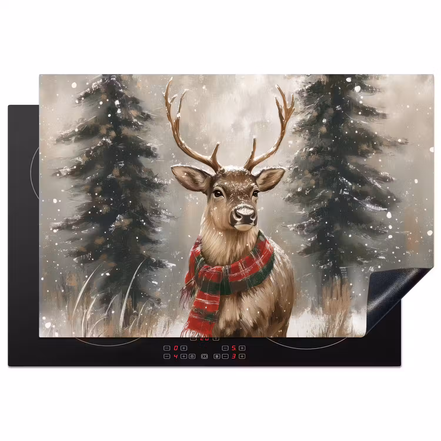 Winter - Bos - Rendier - Donker Inductie beschermer vinyl 3mm klein -3d