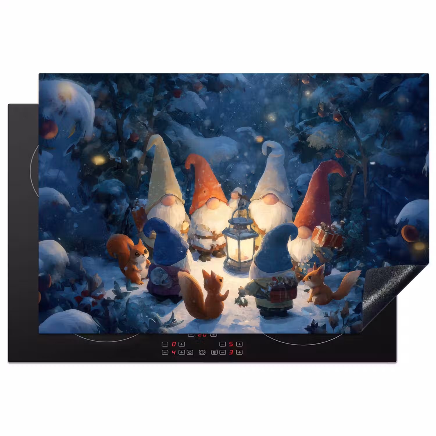 Winter - Gnooms - Eekhoorns - Meerkleurig Inductie beschermer vinyl 3mm klein -3d