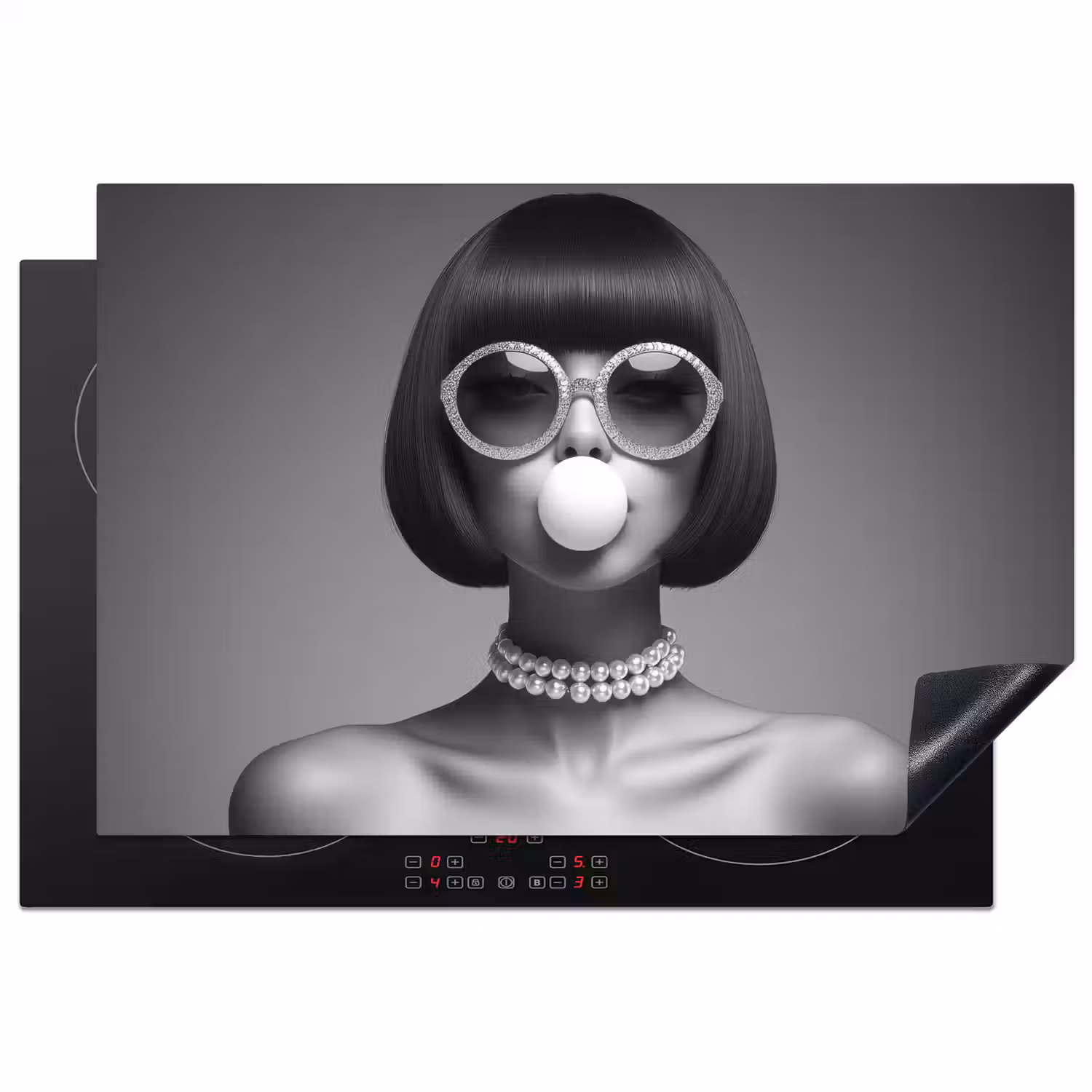 Vrouw - Zwart Wit - Ketting - Zonnebril Inductie beschermer vinyl 3mm klein -3d