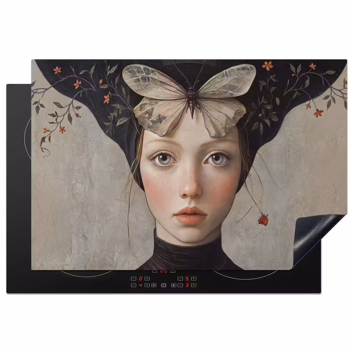 Woman - Butterfly - Art - Classic - Muted Inductie beschermer vinyl 3mm klein -3d