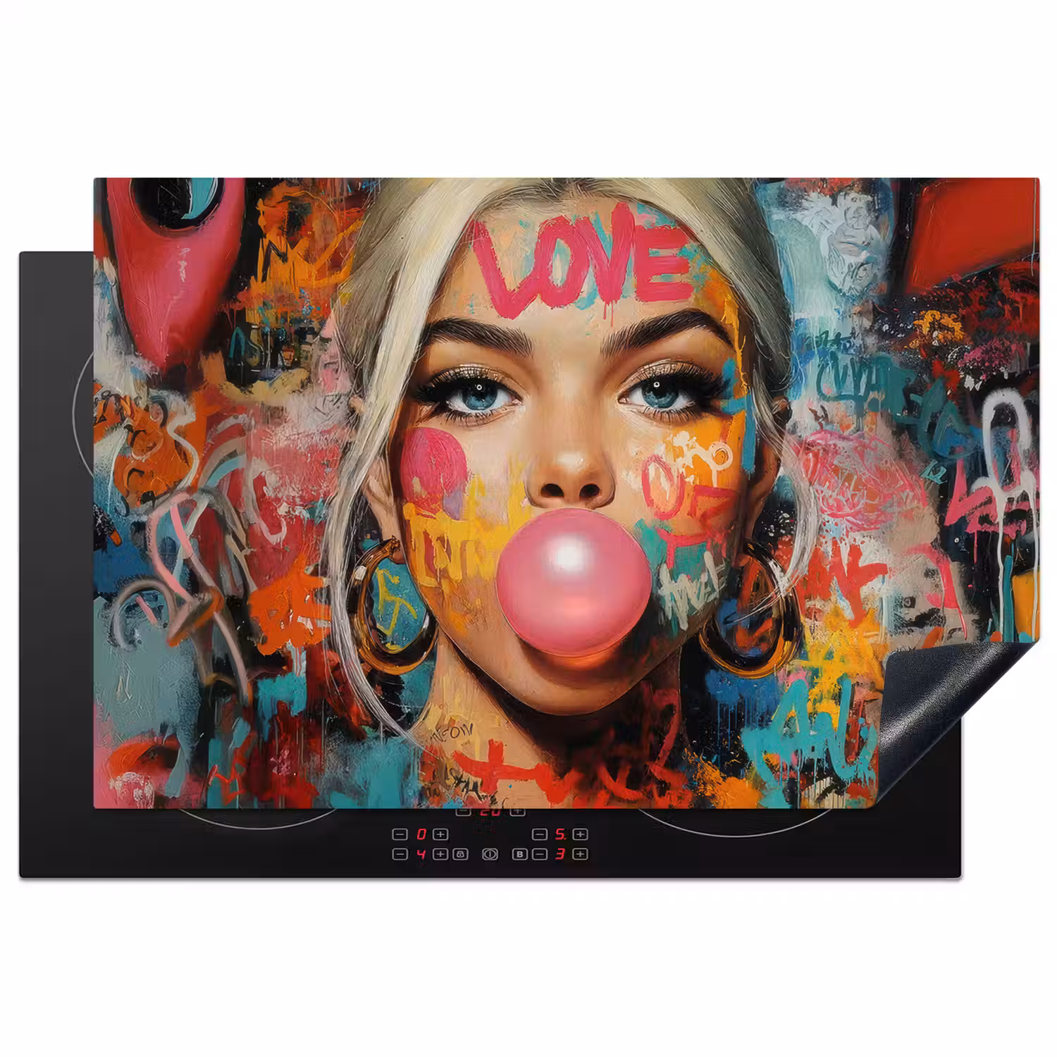Vrouw - Kauwgom - Graffiti - Love Inductie beschermer vinyl 3mm klein -3d