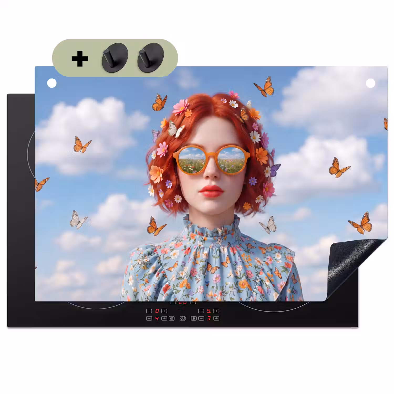 Vrouw - Bloemen - Zomer - Portret - Kleurrijk Inductie beschemer met haakjes klein -3d