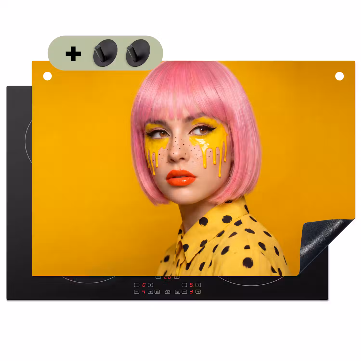 Vrouw - Portret - Abstract - Kleurrijk - Geel Inductie beschemer met haakjes klein -3d