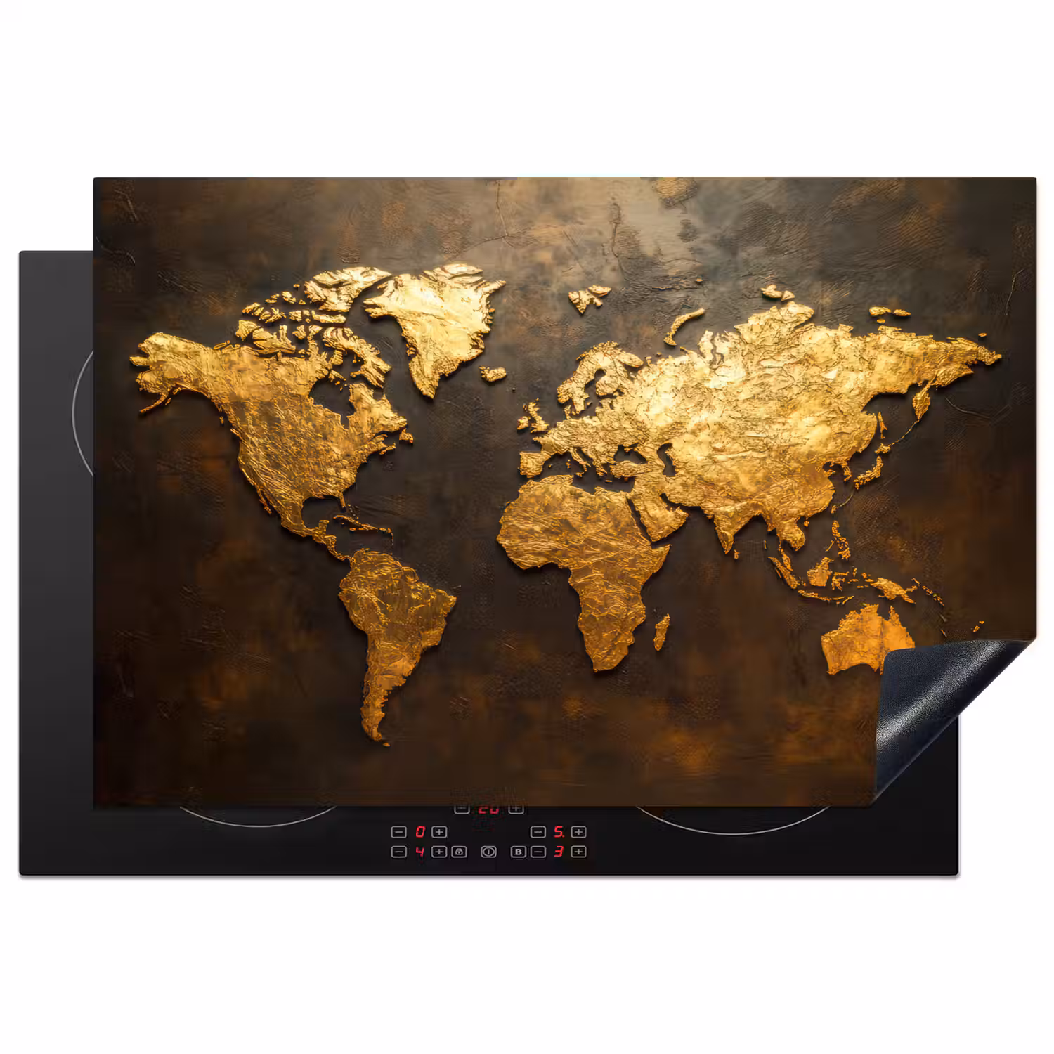Wereldkaart - Goud - Roest Inductie beschermer vinyl 3mm klein -3d