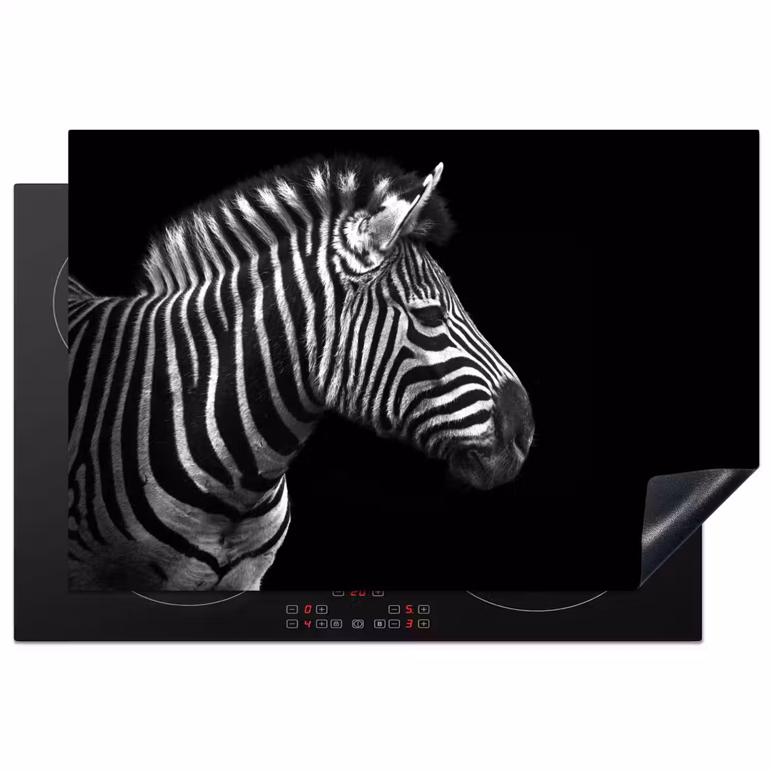 Zebra - Zwart - Wit - Portret - Dieren Inductie beschermer vinyl 3mm klein -3d