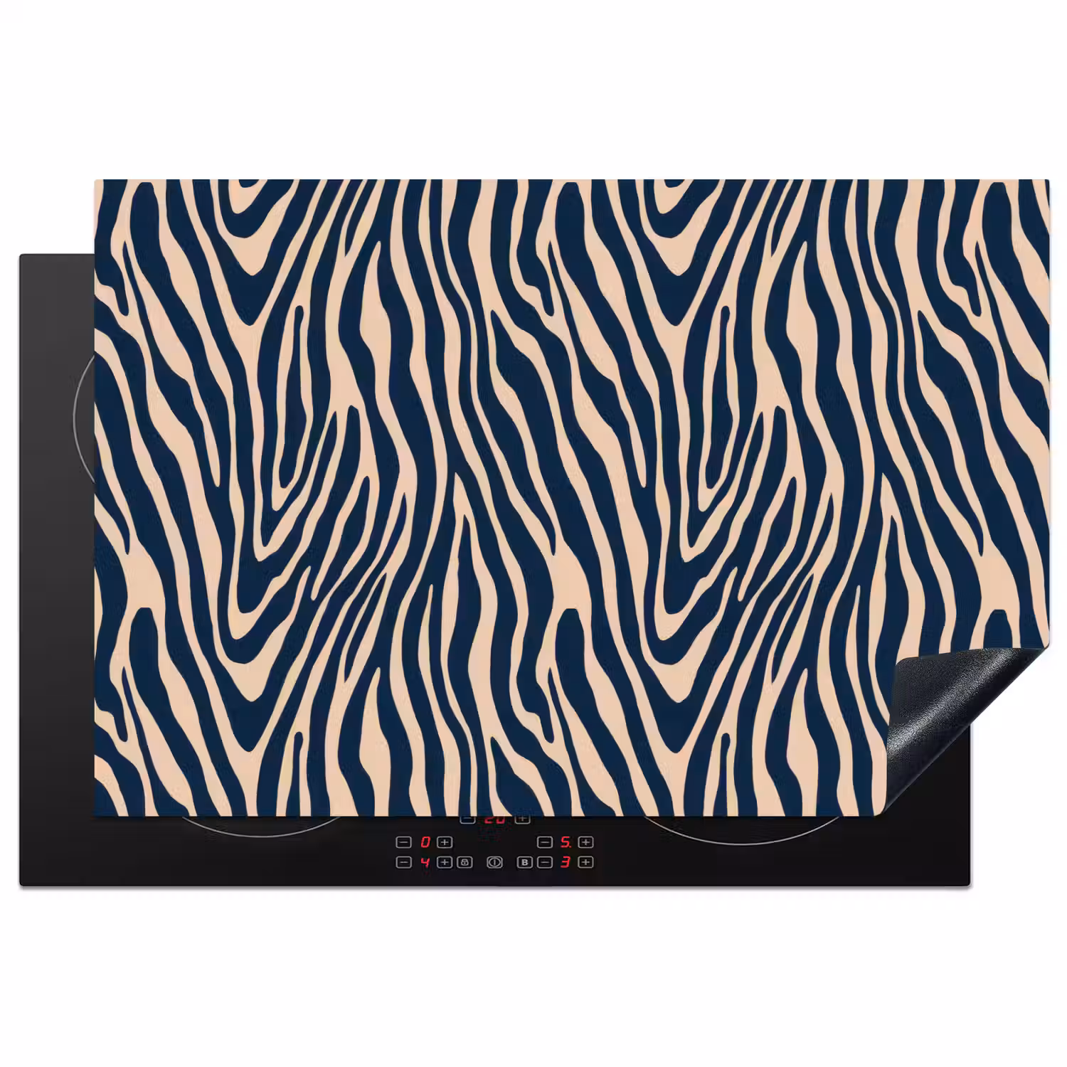 Zebra - Patroon - Blauw - Beige Inductie beschermer vinyl 3mm klein 276 -3d