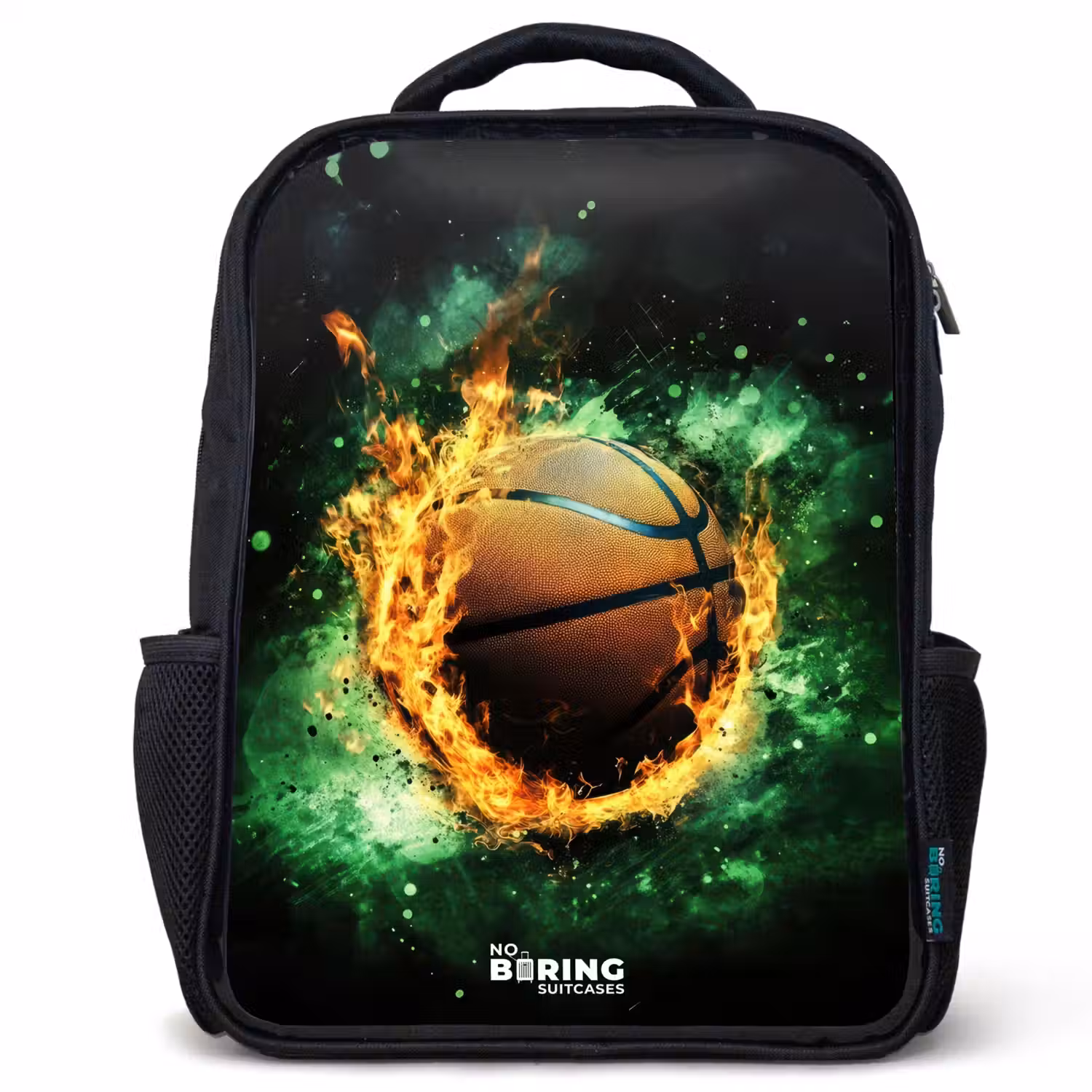 Basketbal in vlammen en explosieve energie Rugzak - Zwart middel -3d