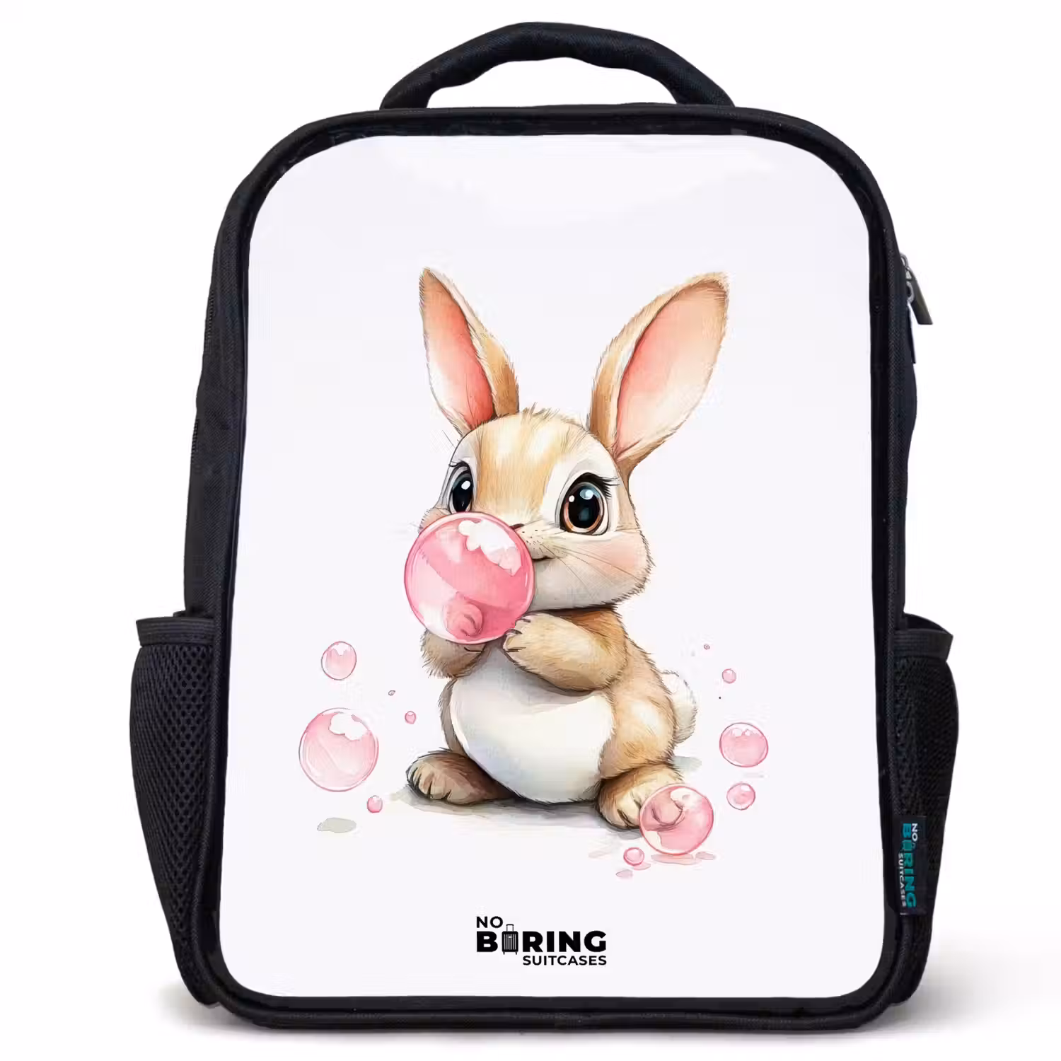 Bruin konijntje met roze bellen Rugzak - Zwart middel -3d