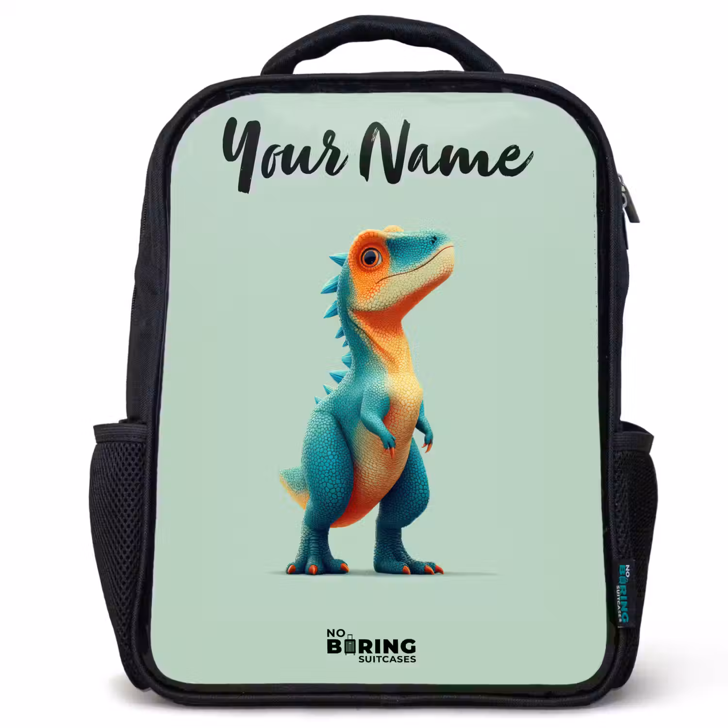 Dino - Dier - Groen - Oranje Rugzak - Zwart middel -3d