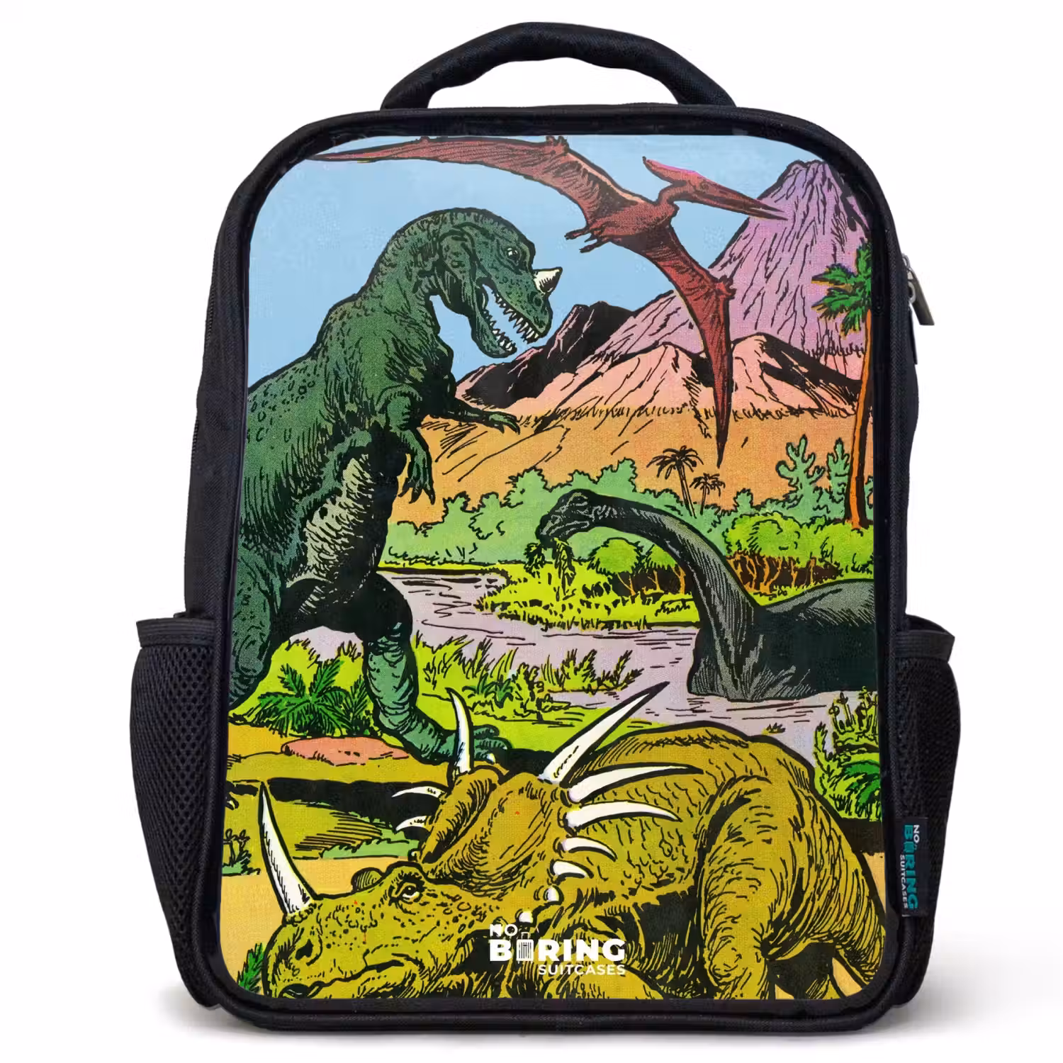 Dino's bij een vulkaan Rugzak - Zwart middel -3d