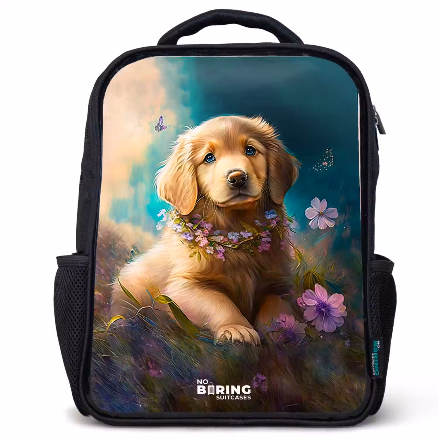 Goudkleurige puppy in het gras Rugzak - Zwart middel -3d