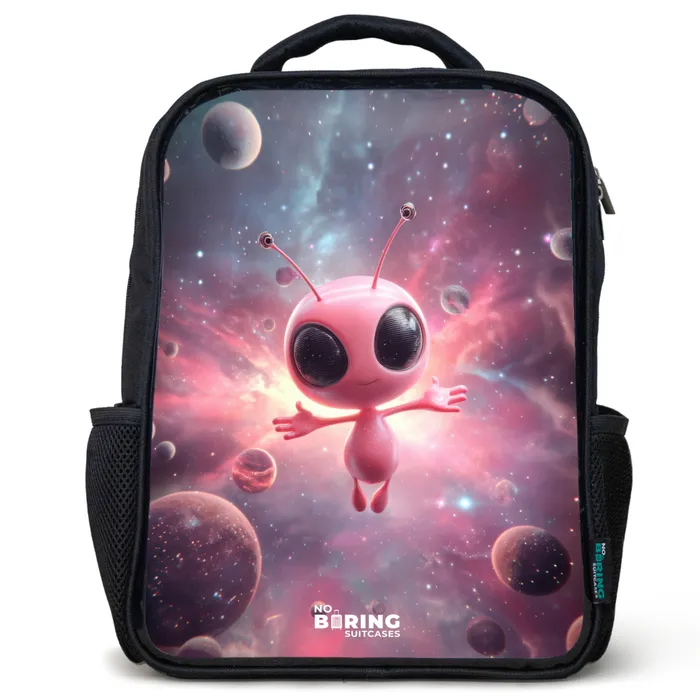 Roze Alien in Sterrennevel Rugzak - Zwart middel -3d