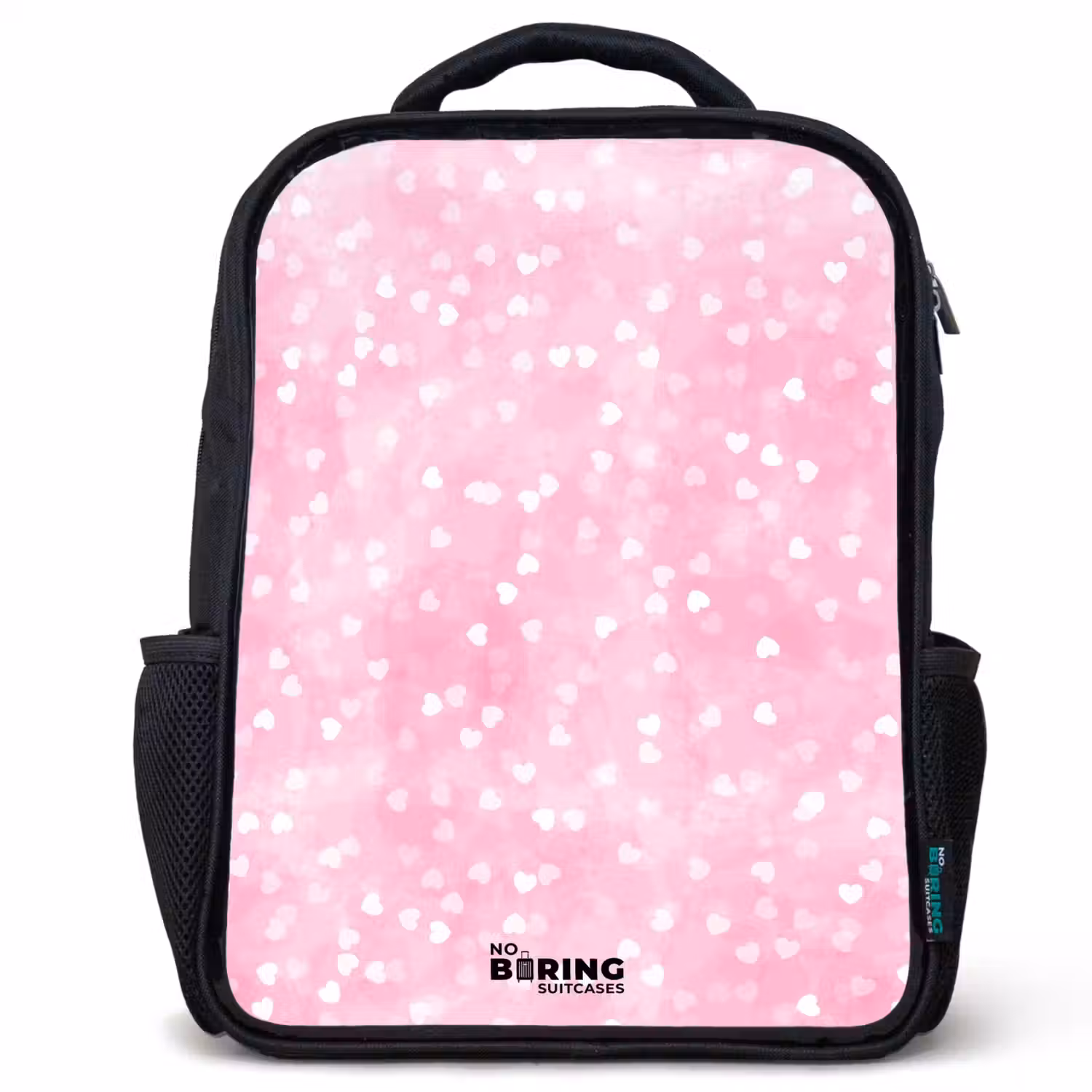 Roze glitter hartjes Rugzak - Zwart middel -3d