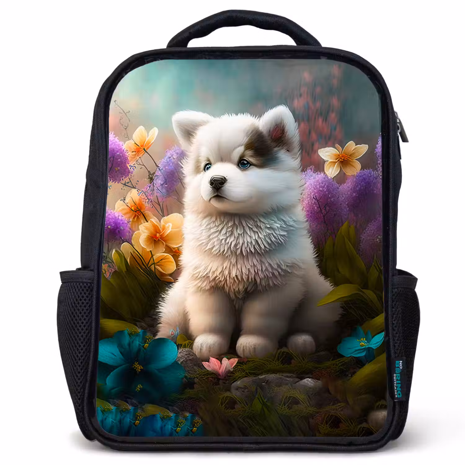 Puppy - Bloemen - Planten - Natuur - Husky Rugzak - Zwart middel -3d