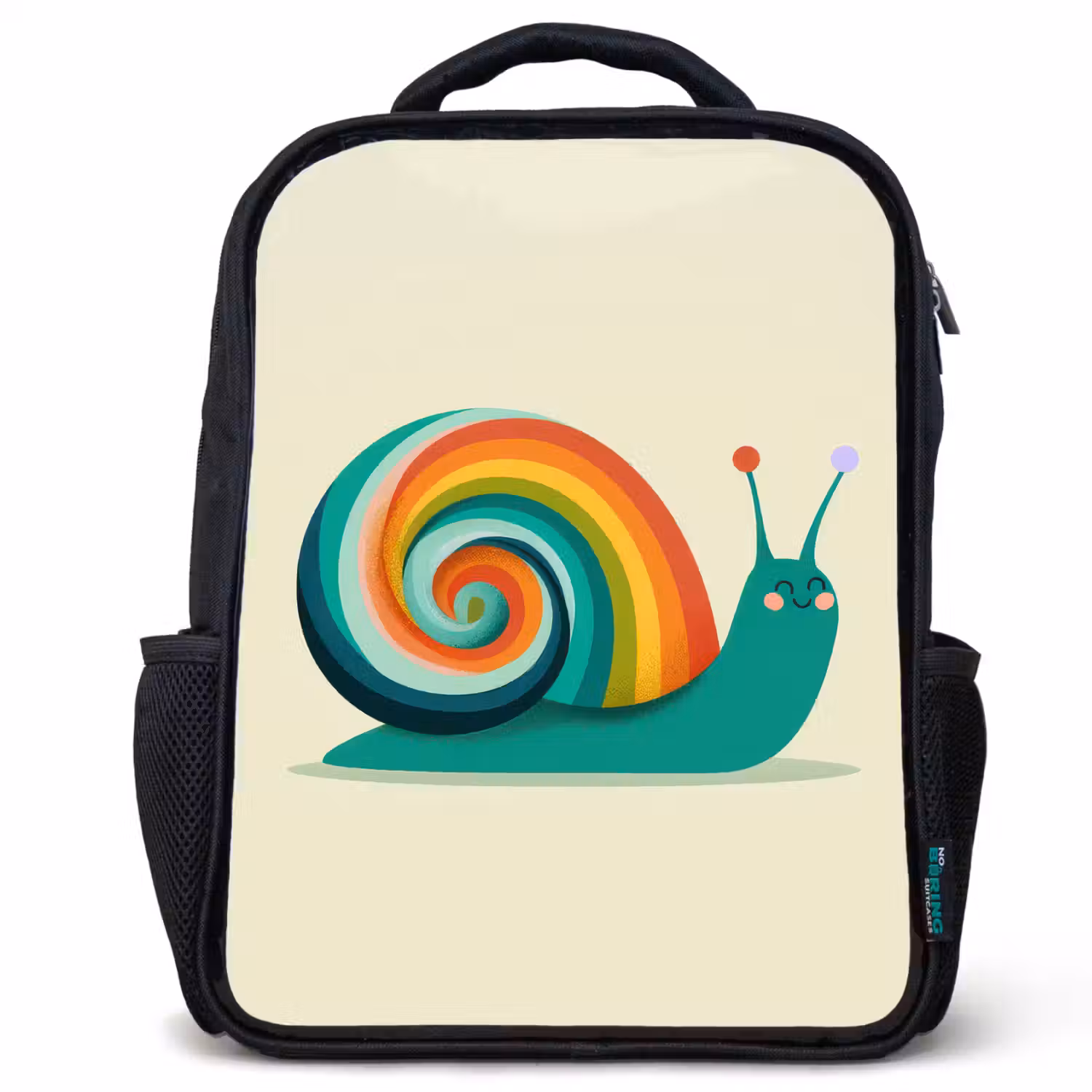 Slak - Regenboogschild - Groen Rugzak - Zwart middel -3d