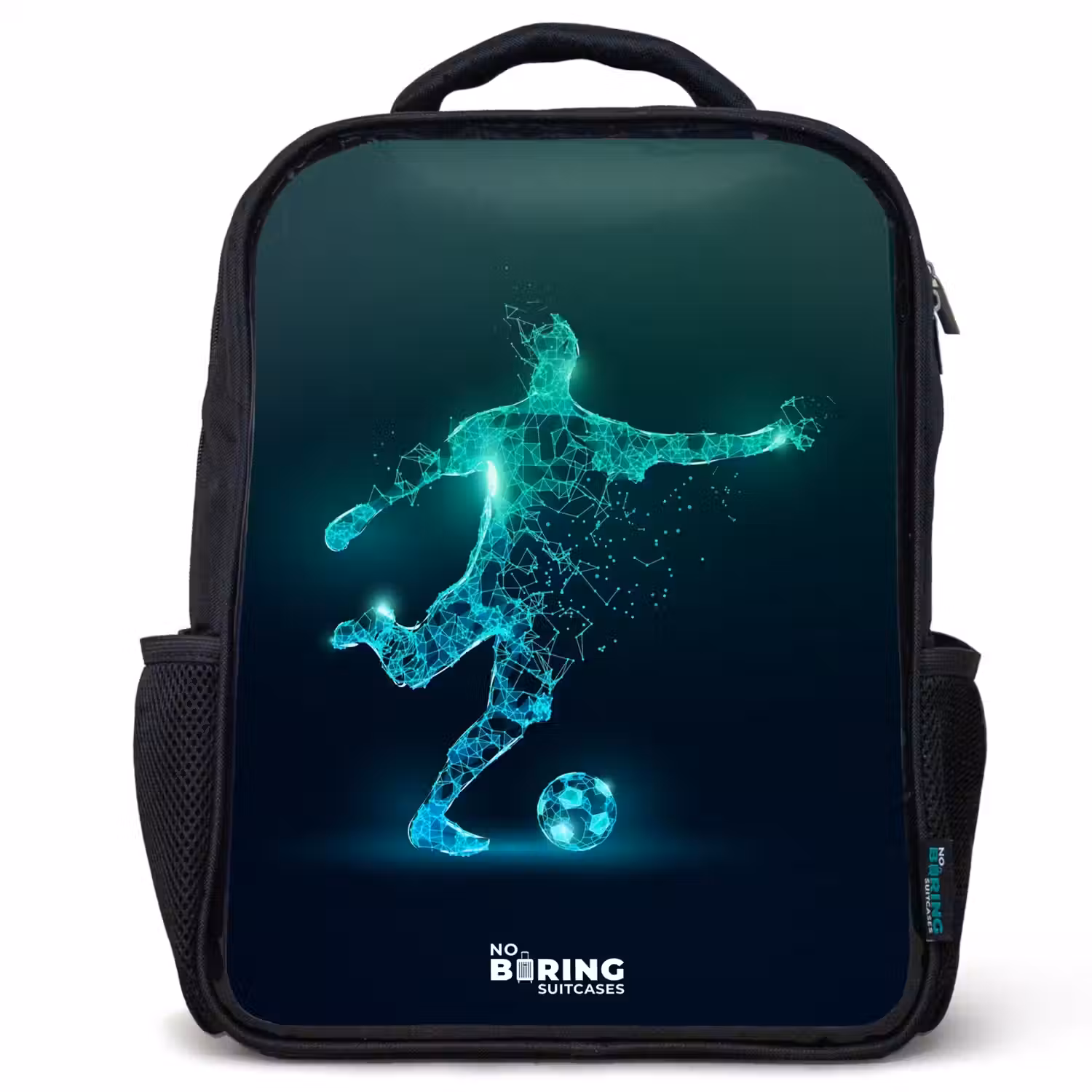 Voetballer trapt met kracht in digitale vorm Rugzak - Zwart middel -3d